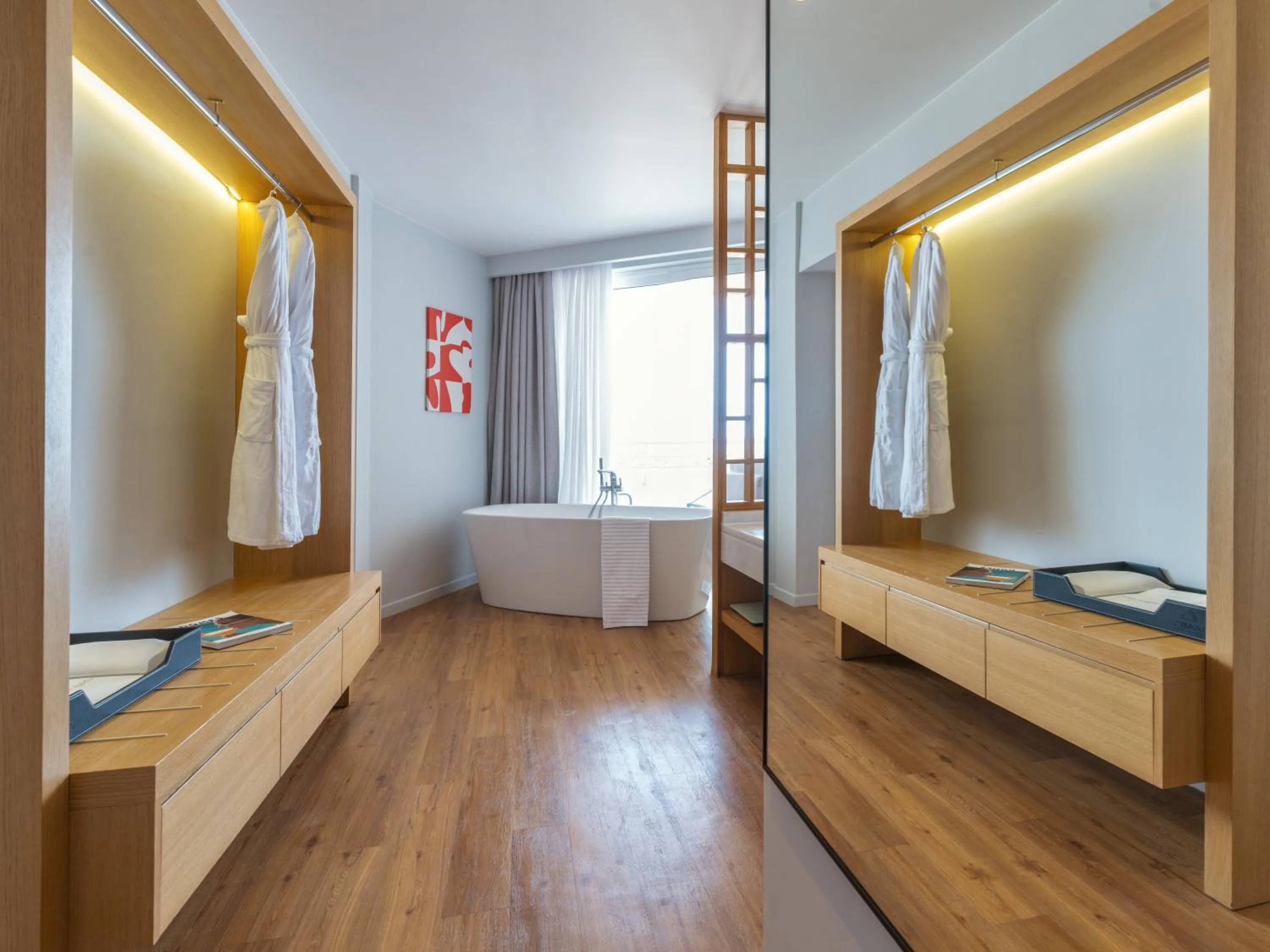 Bathroom, Bed in Domes Noruz Kassandra, Halkidiki - Adults Only