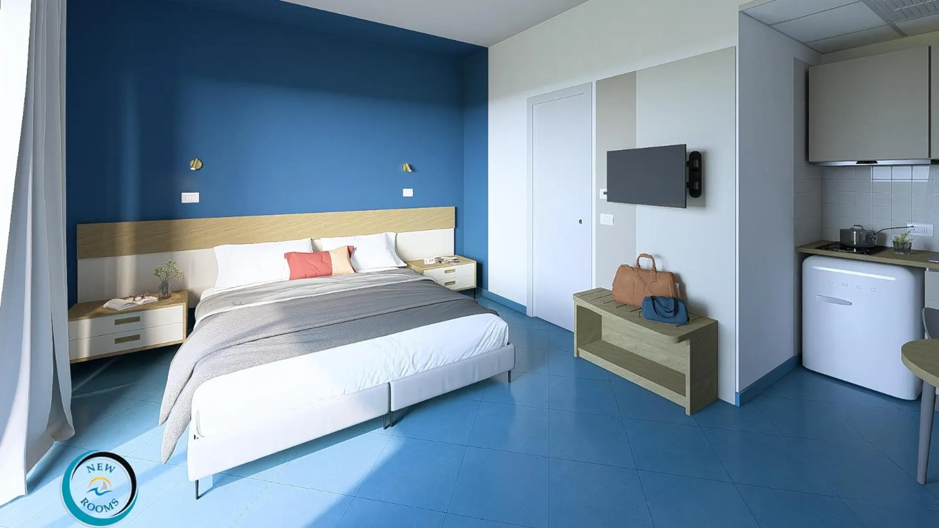 Kitchen or kitchenette, Bed in Hotel Residence Torre Del Porto
