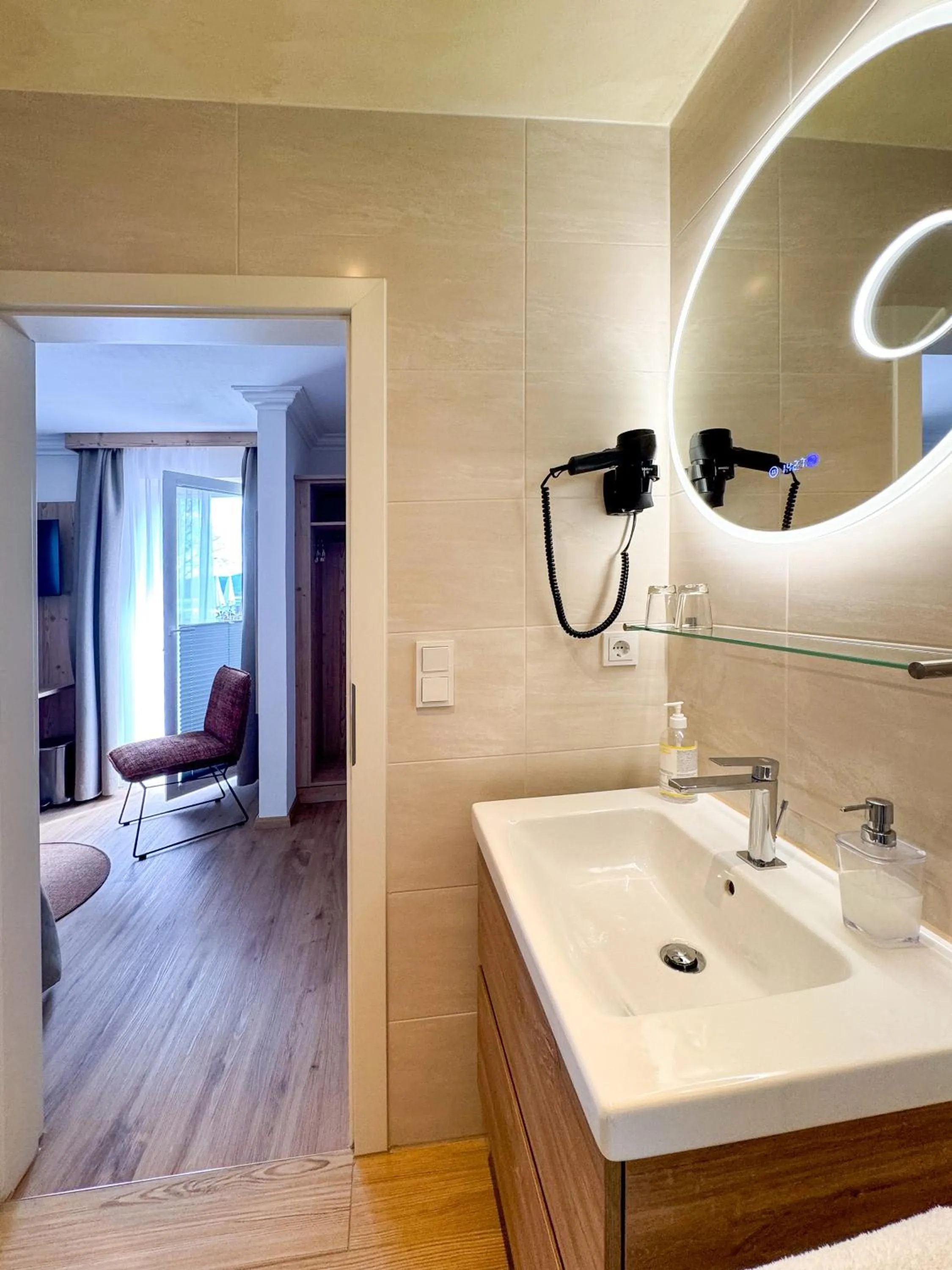 Bathroom, Bed in Hotel Schlossblick Chiemsee