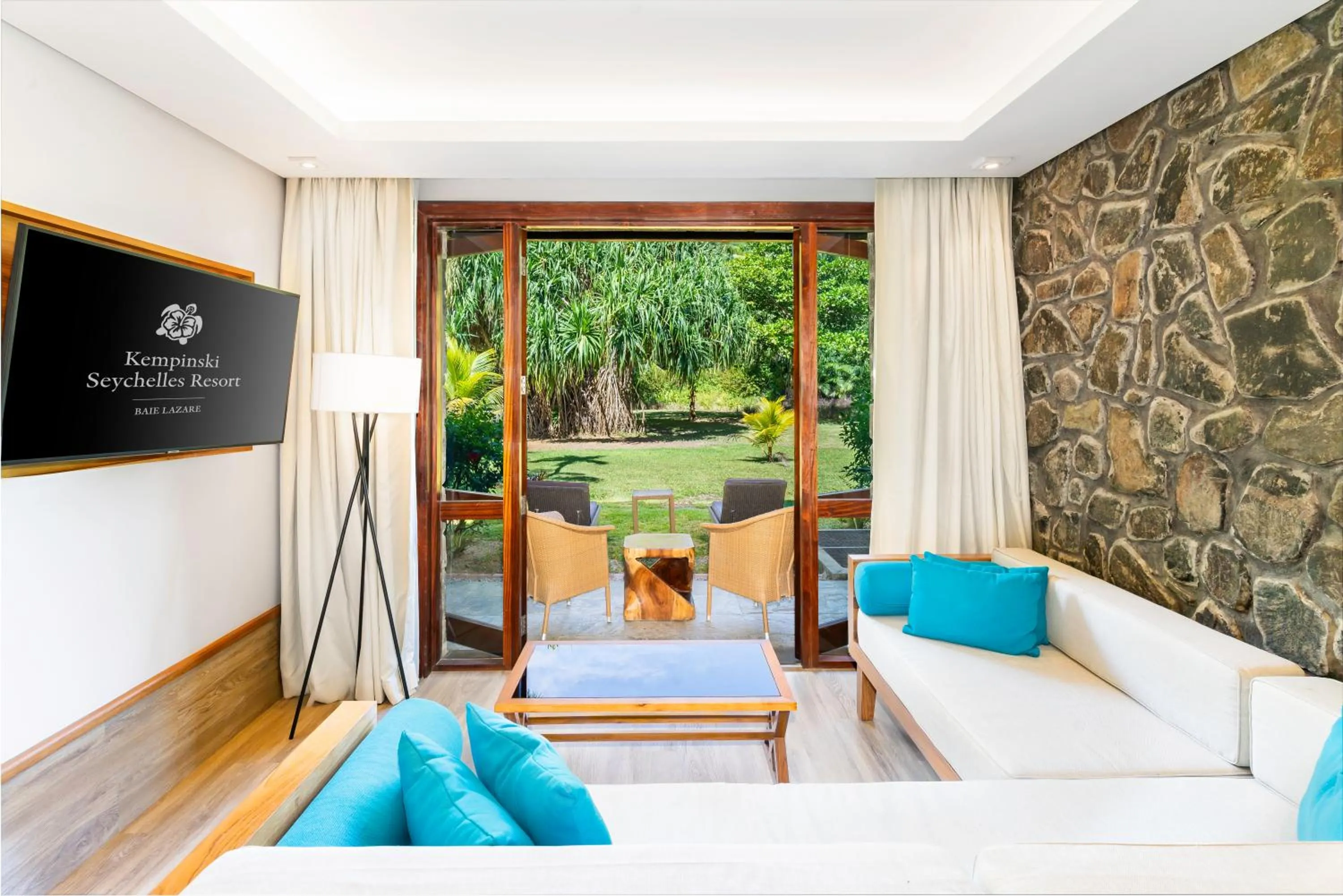 Seating area in Kempinski Seychelles Resort