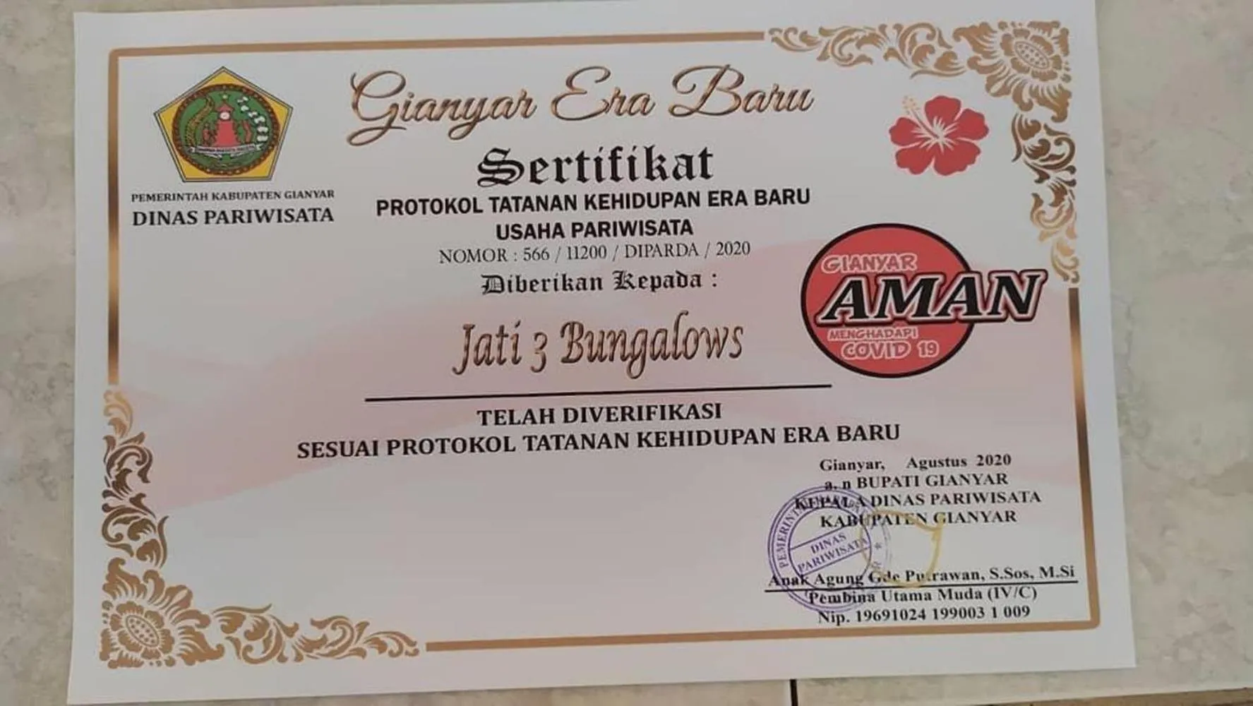 Logo/Certificate/Sign in Jati 3 Bungalows