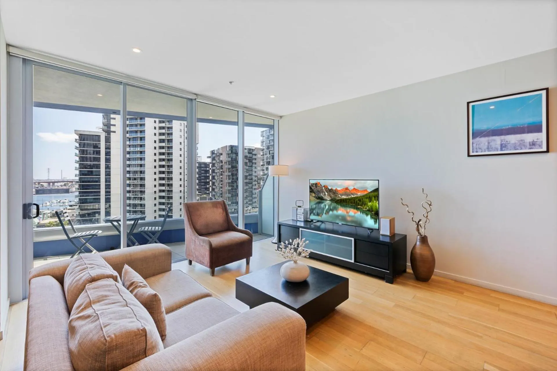 Living room in The Sebel Residences Melbourne Docklands Serviced Apartments