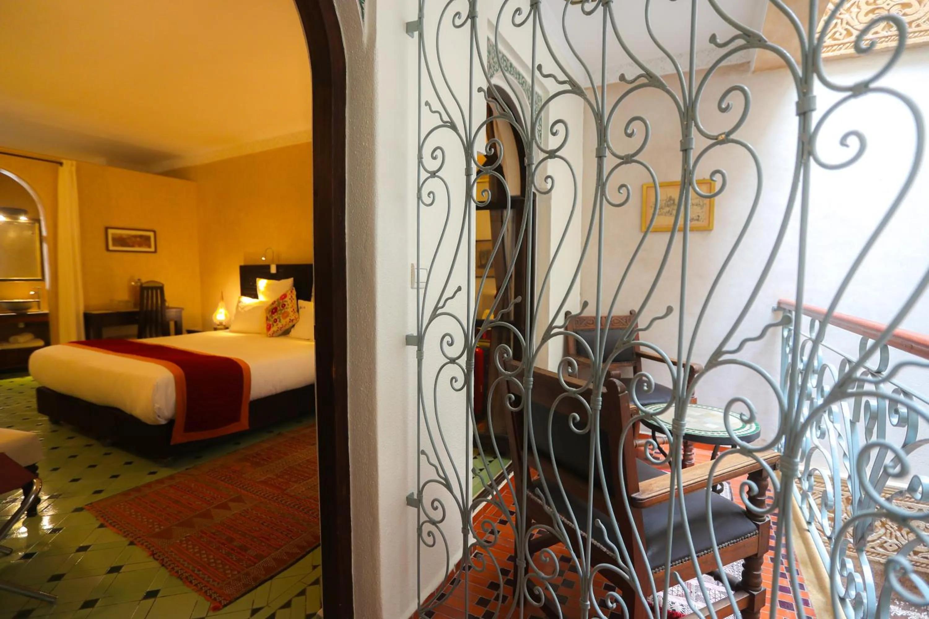 Balcony/Terrace, Bed in Riad Perle D'Eau