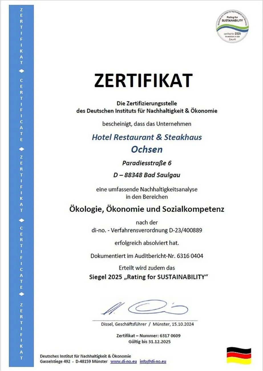 Certificate/Award in Hotel Ochsen