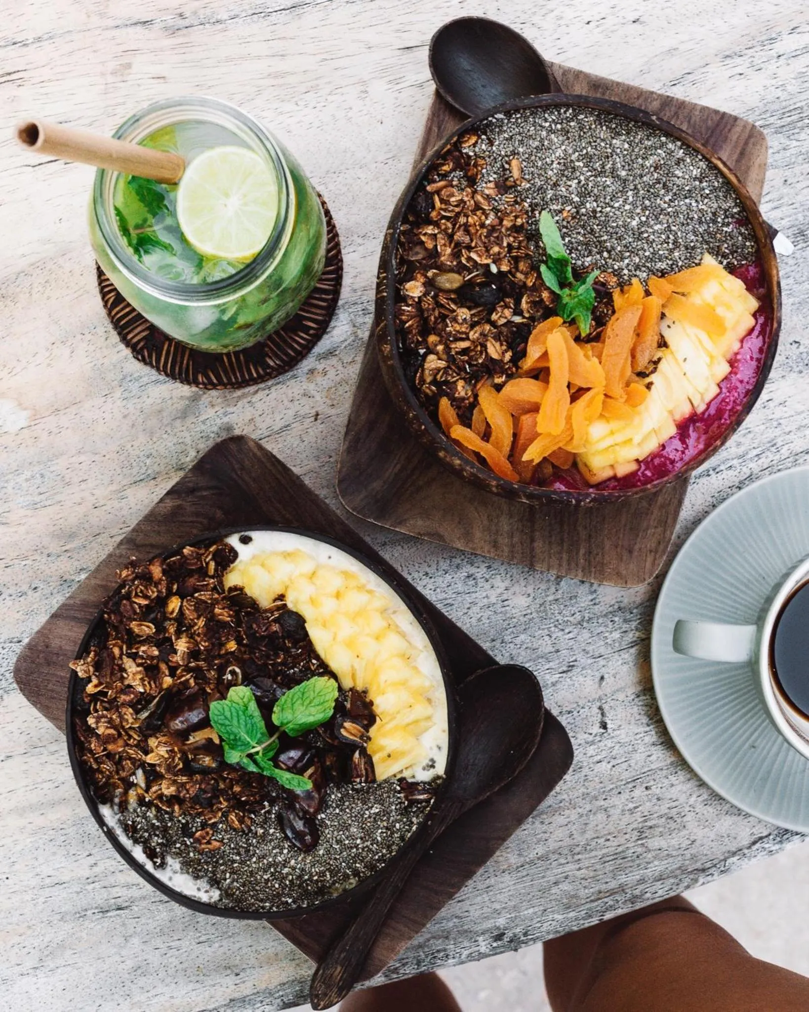 Food and drinks in Flowers & Fire Yoga Garden