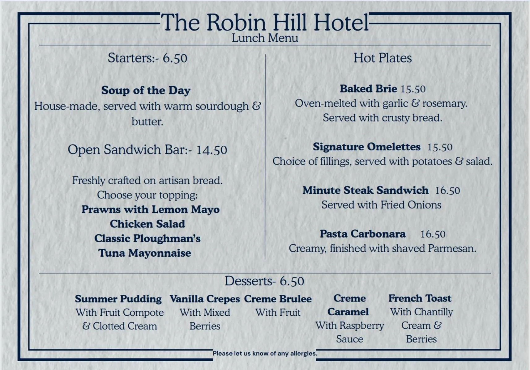 Food in The Robin Hill