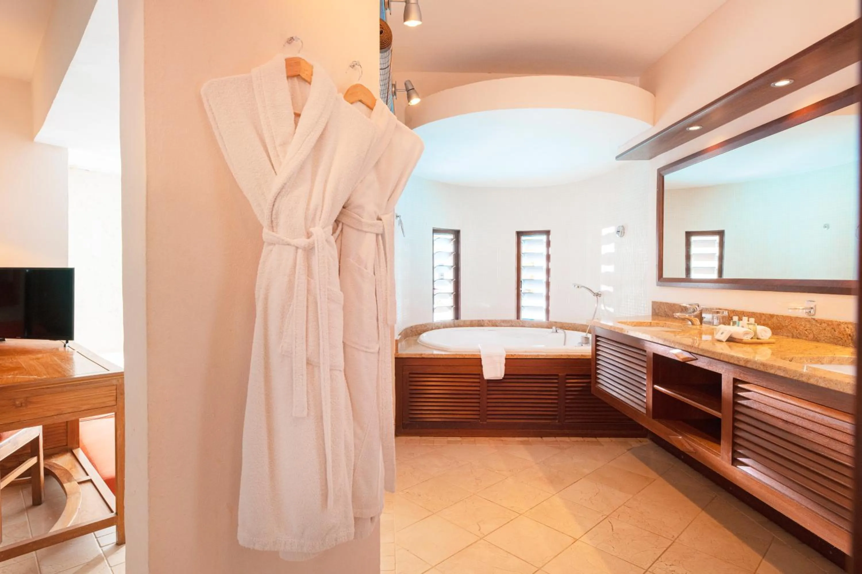 Bathroom, Bed in Le Saint Alexis **** Hotel & Spa