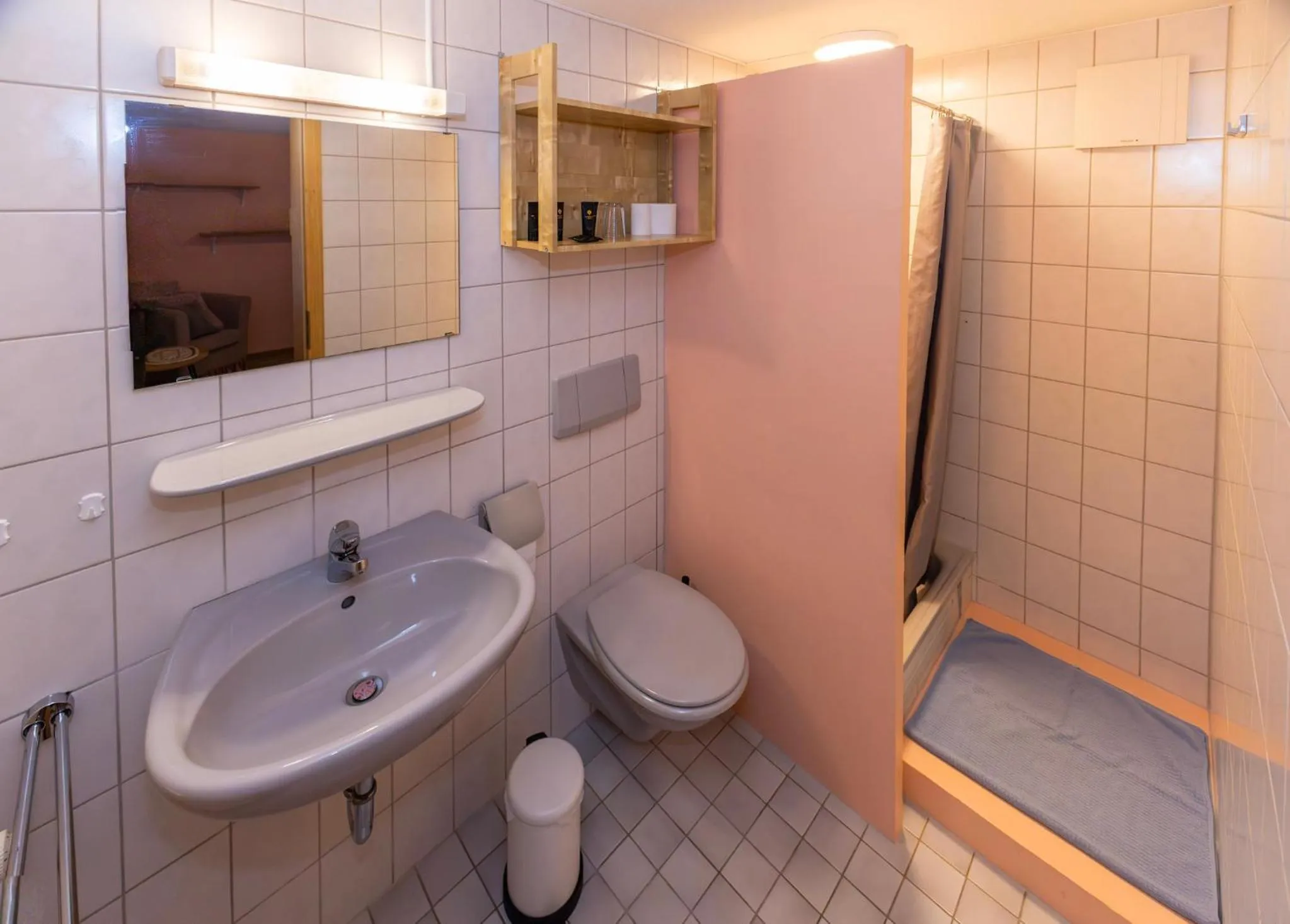 Shower in Goldiger Hirsch B&B mit Gemeinschaftsküche