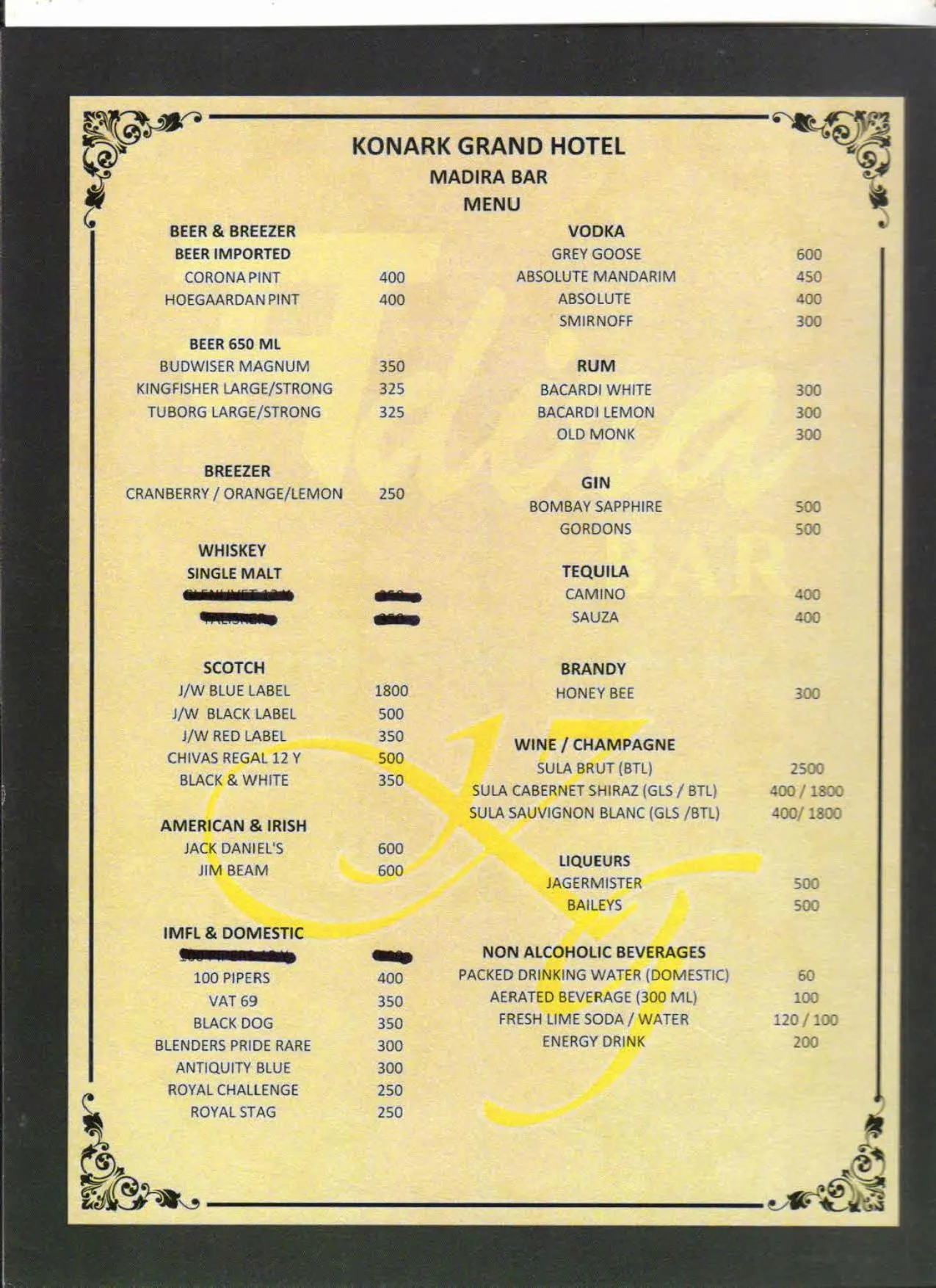 Restaurant/places to eat in Konark Grand Hotel