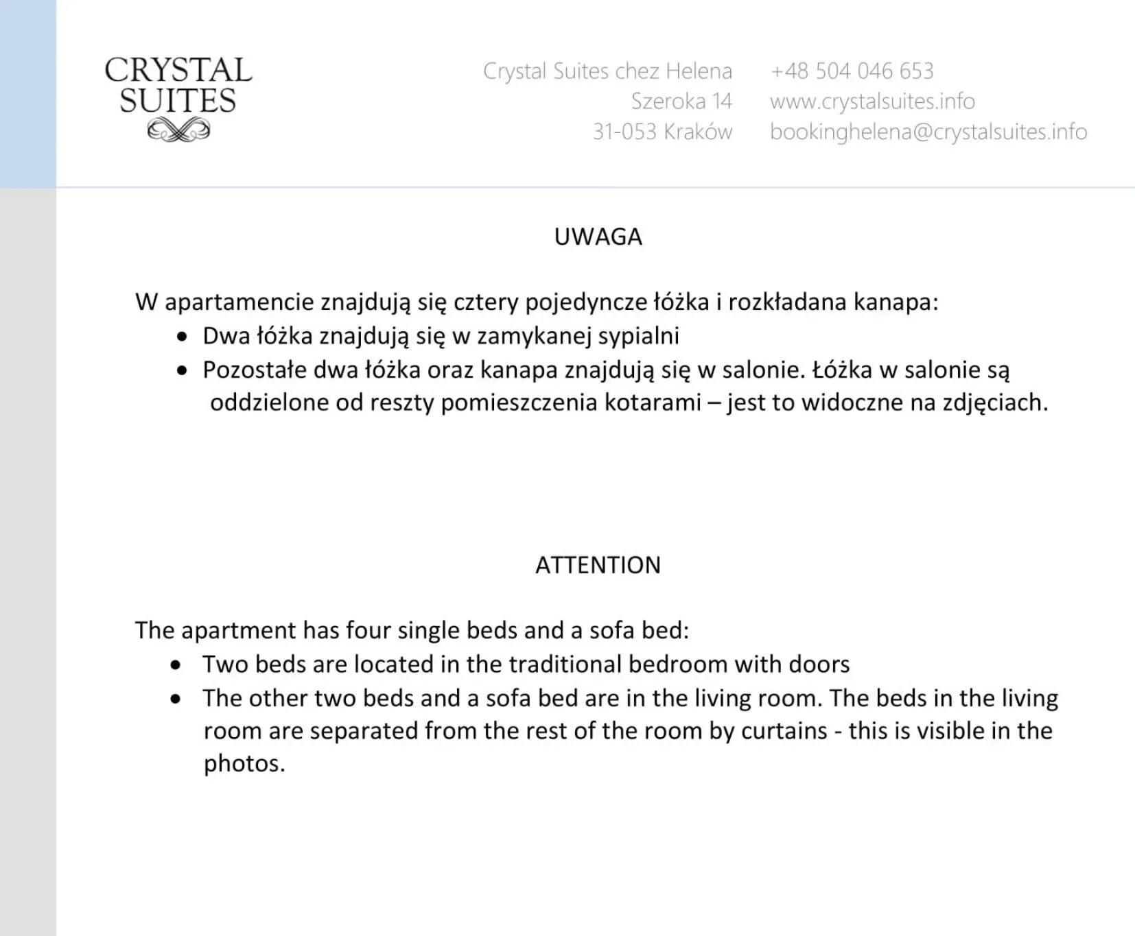 Text overlay in Crystal Suites Chez Helena