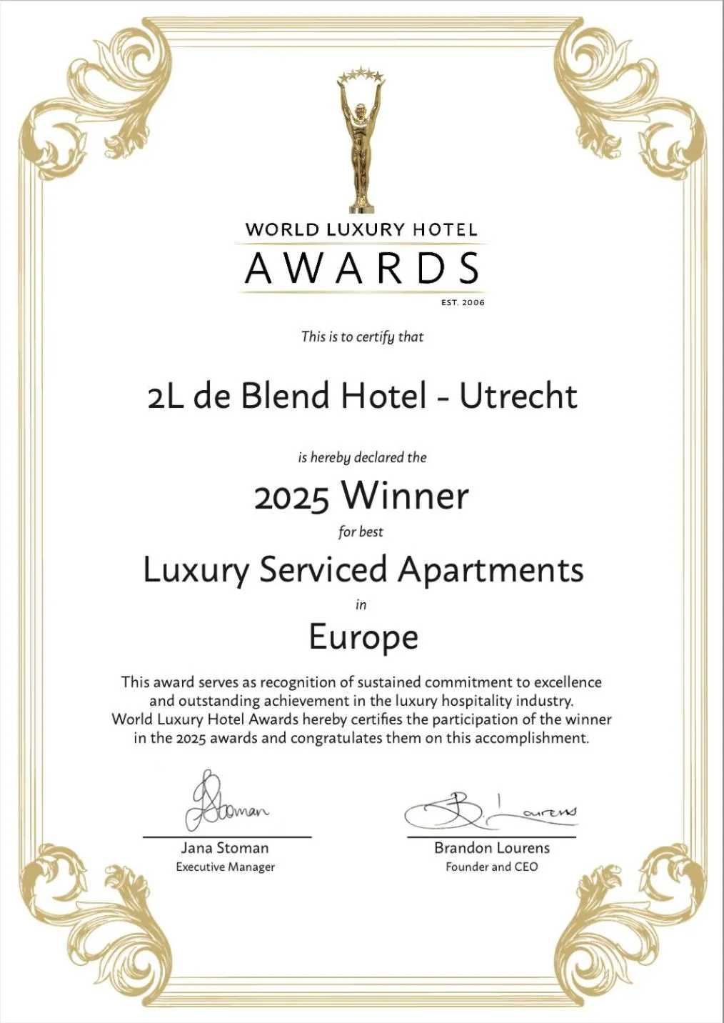 Certificate/Award in 2L De Blend