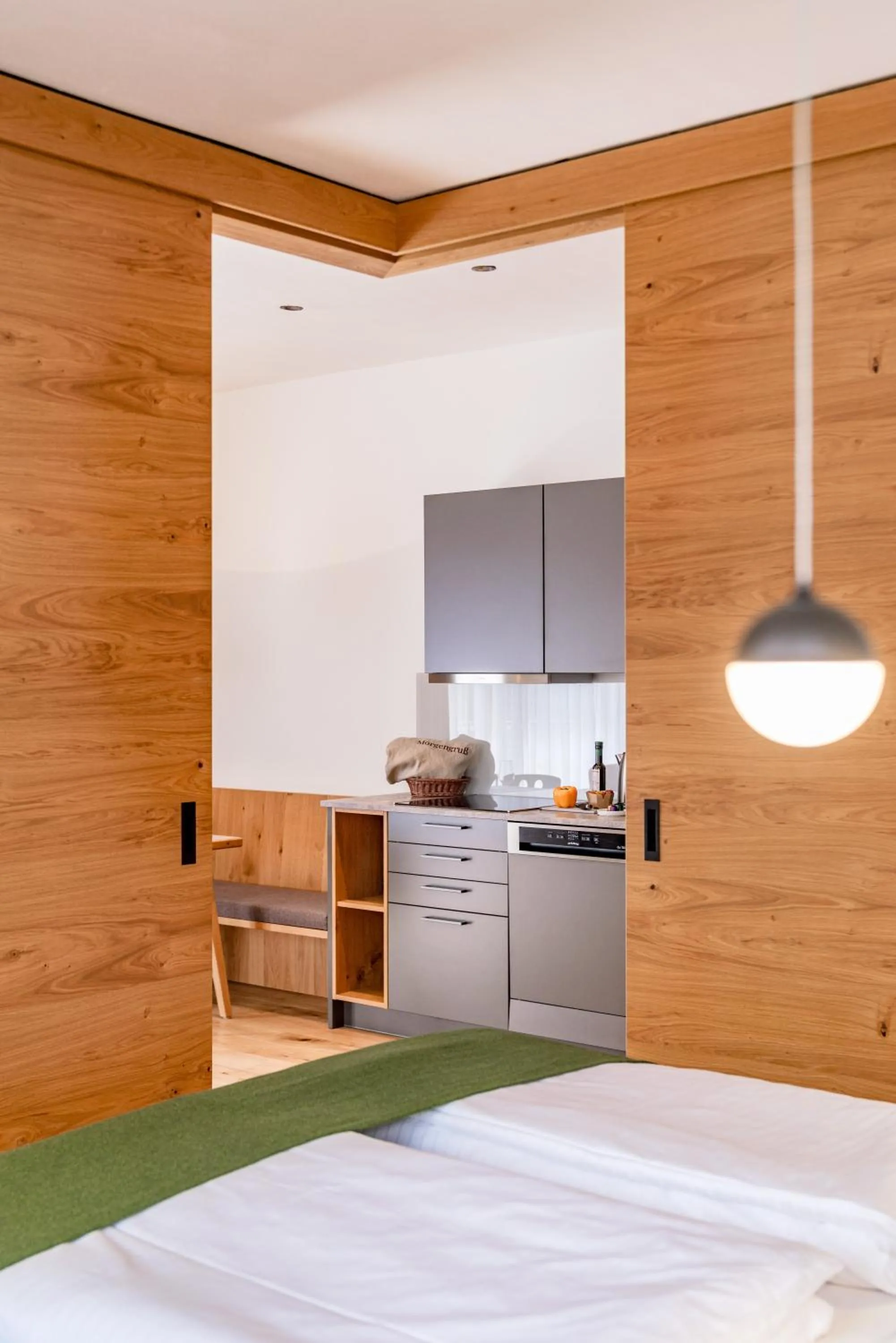 Kitchen or kitchenette, Bed in Aparthotel Ursprung