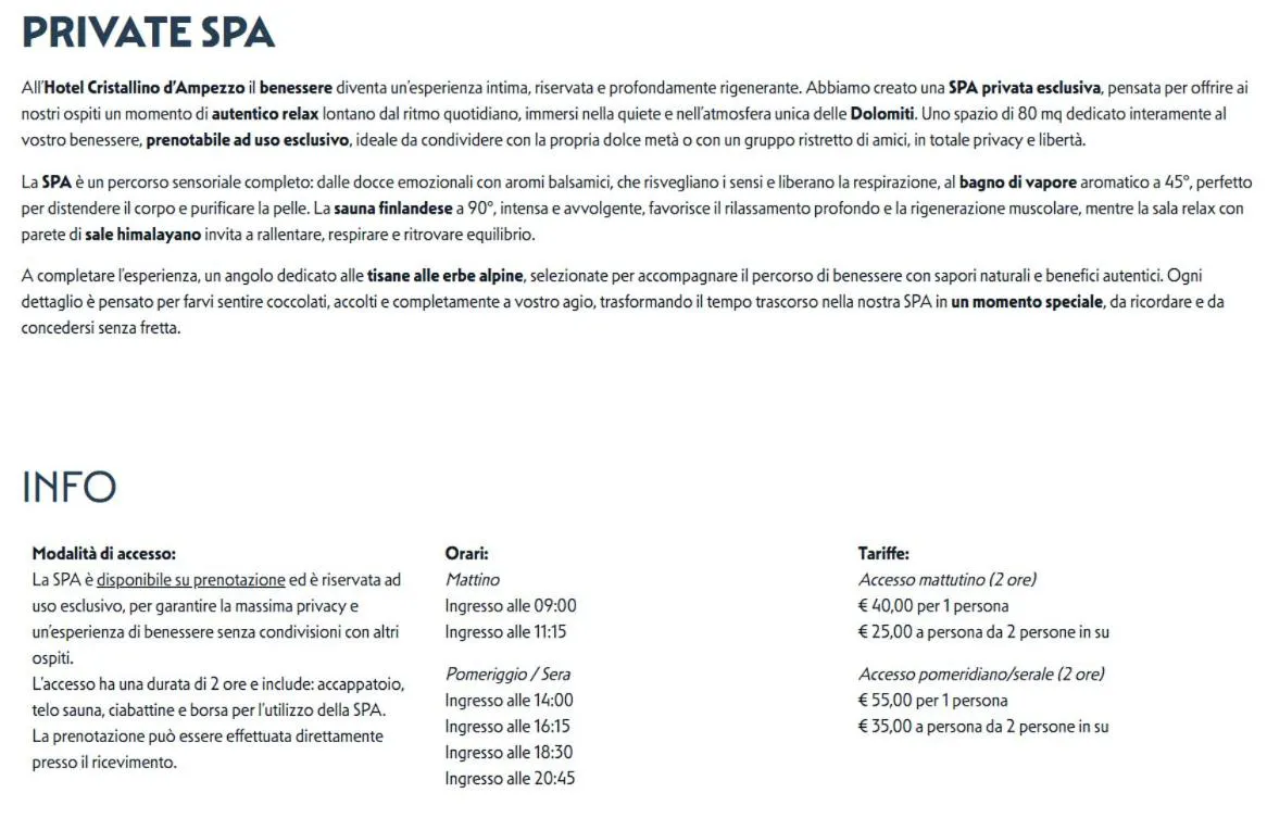 Spa and wellness centre/facilities in Hotel Cristallino d'Ampezzo
