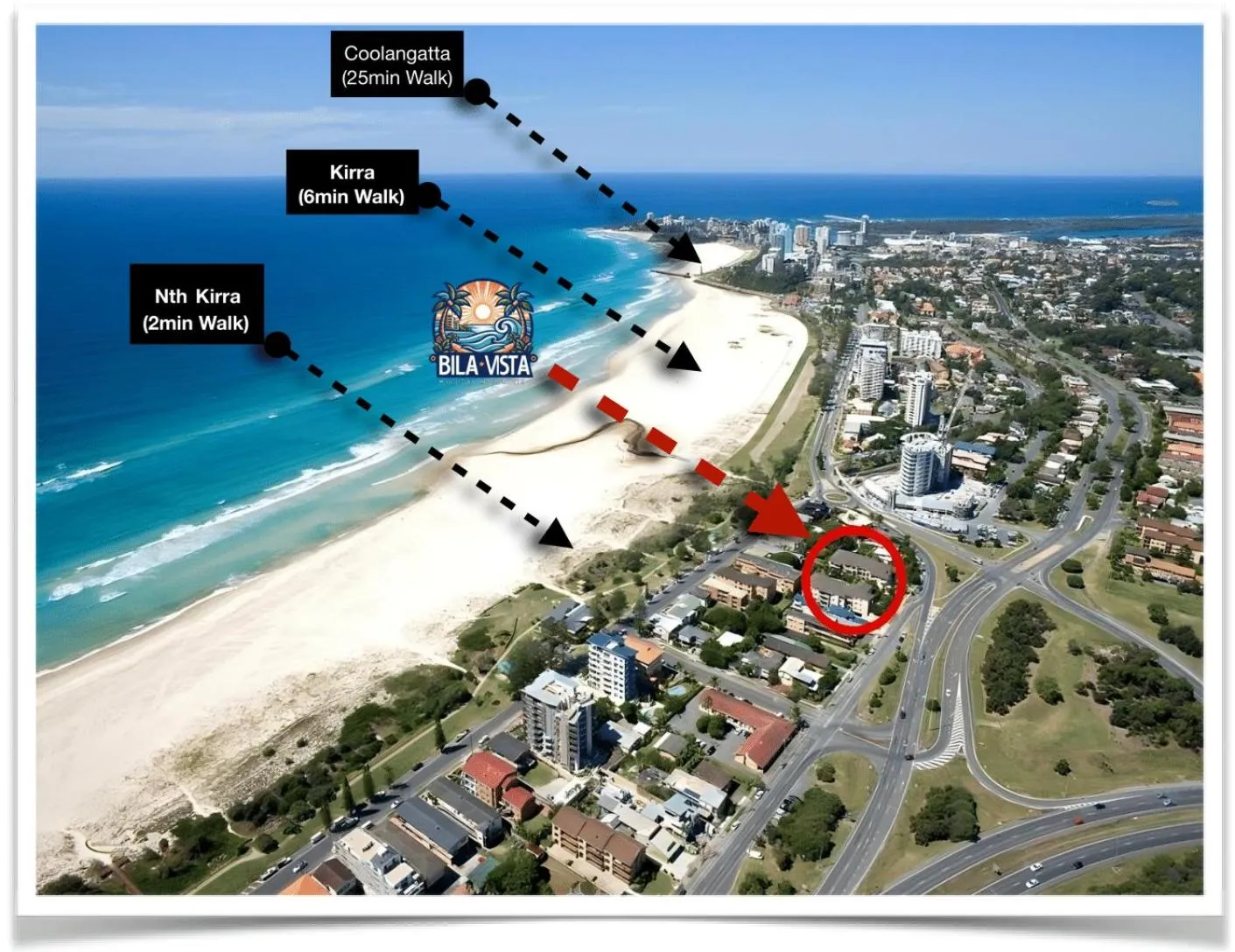 Location in Bila Vista Kirra Beachside Apartments