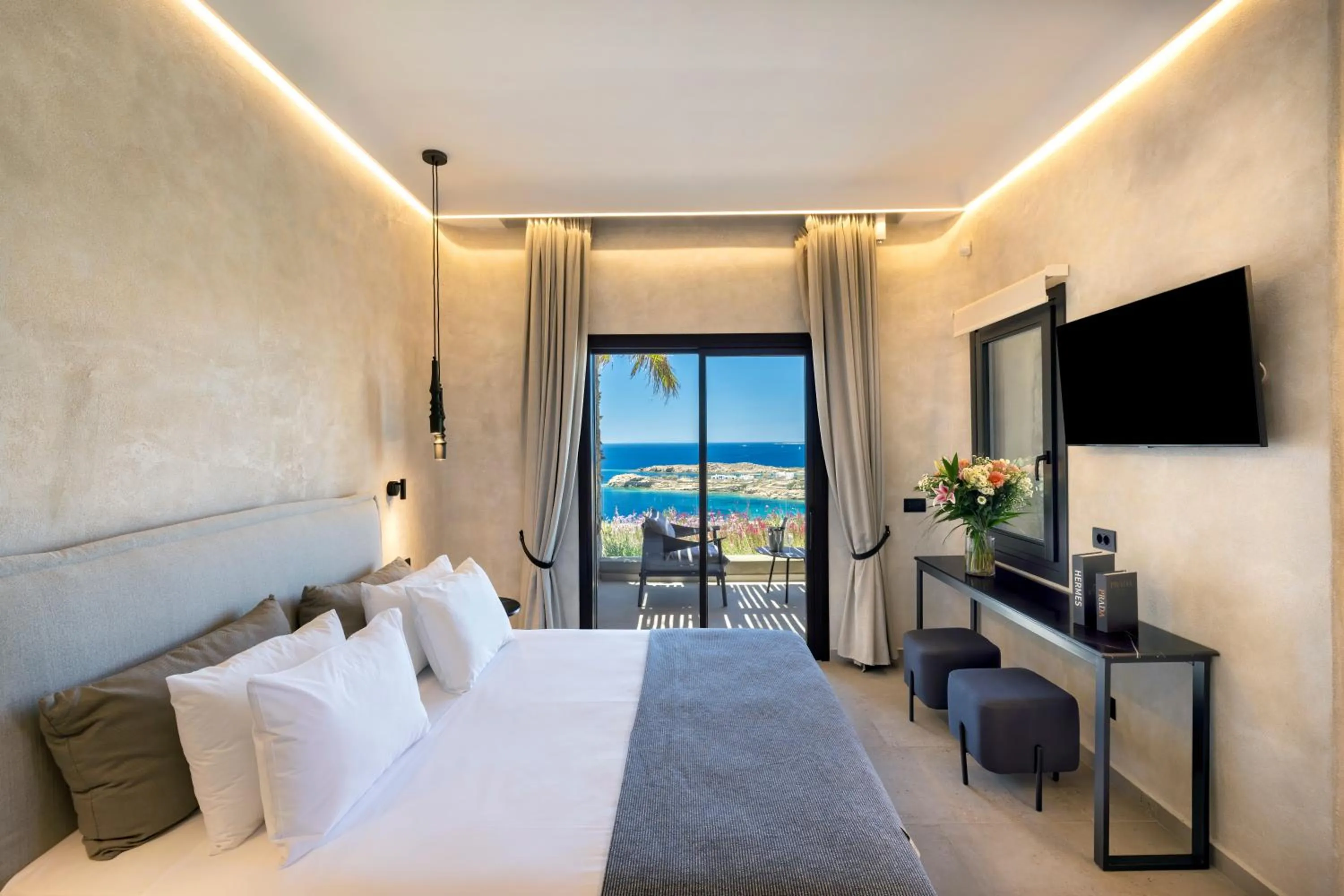 View (from property/room), Bed in Tropicana Hotel , Suites & Villas Mykonos