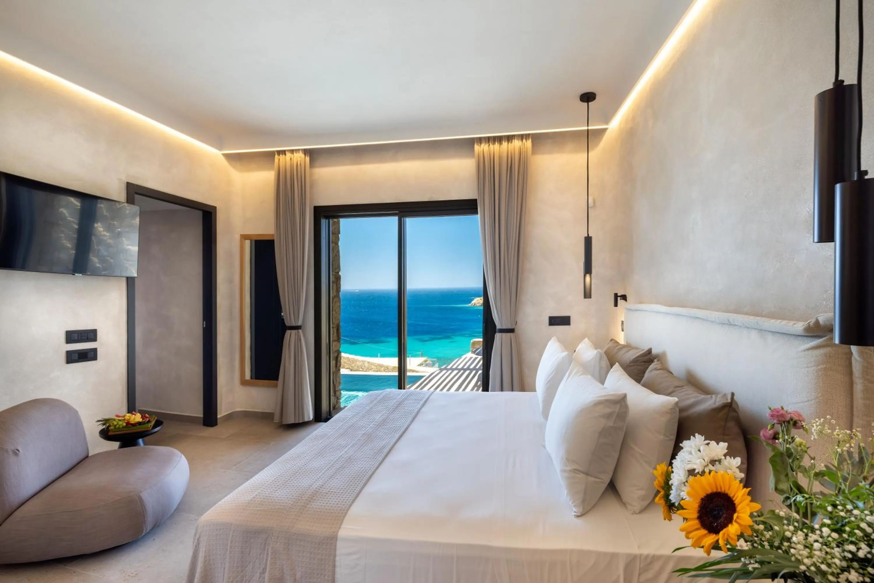 View (from property/room), Bed in Tropicana Hotel , Suites & Villas Mykonos