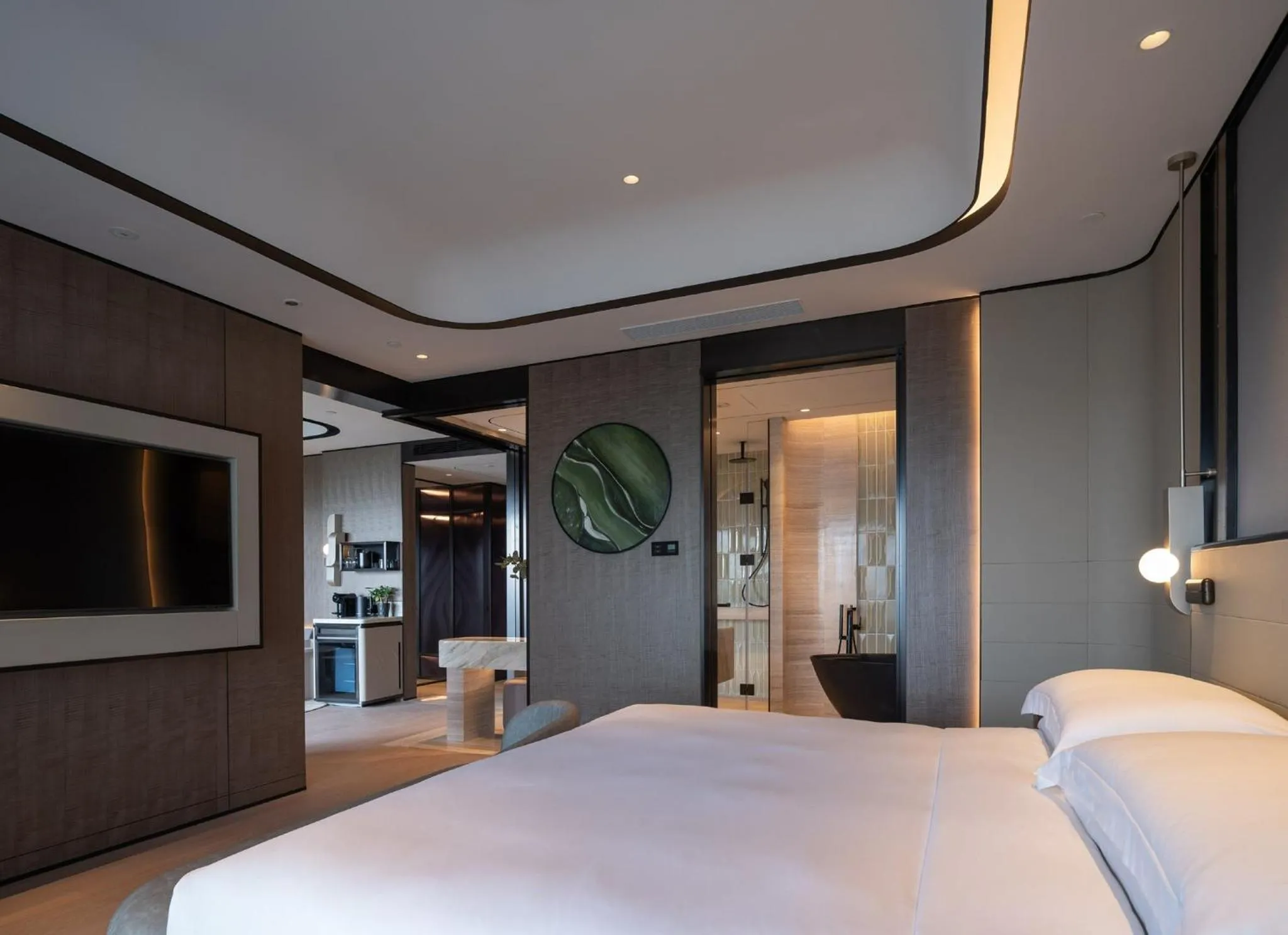 Photo of the whole room, Bed in InterContinental Shanghai Harbour City by IHG