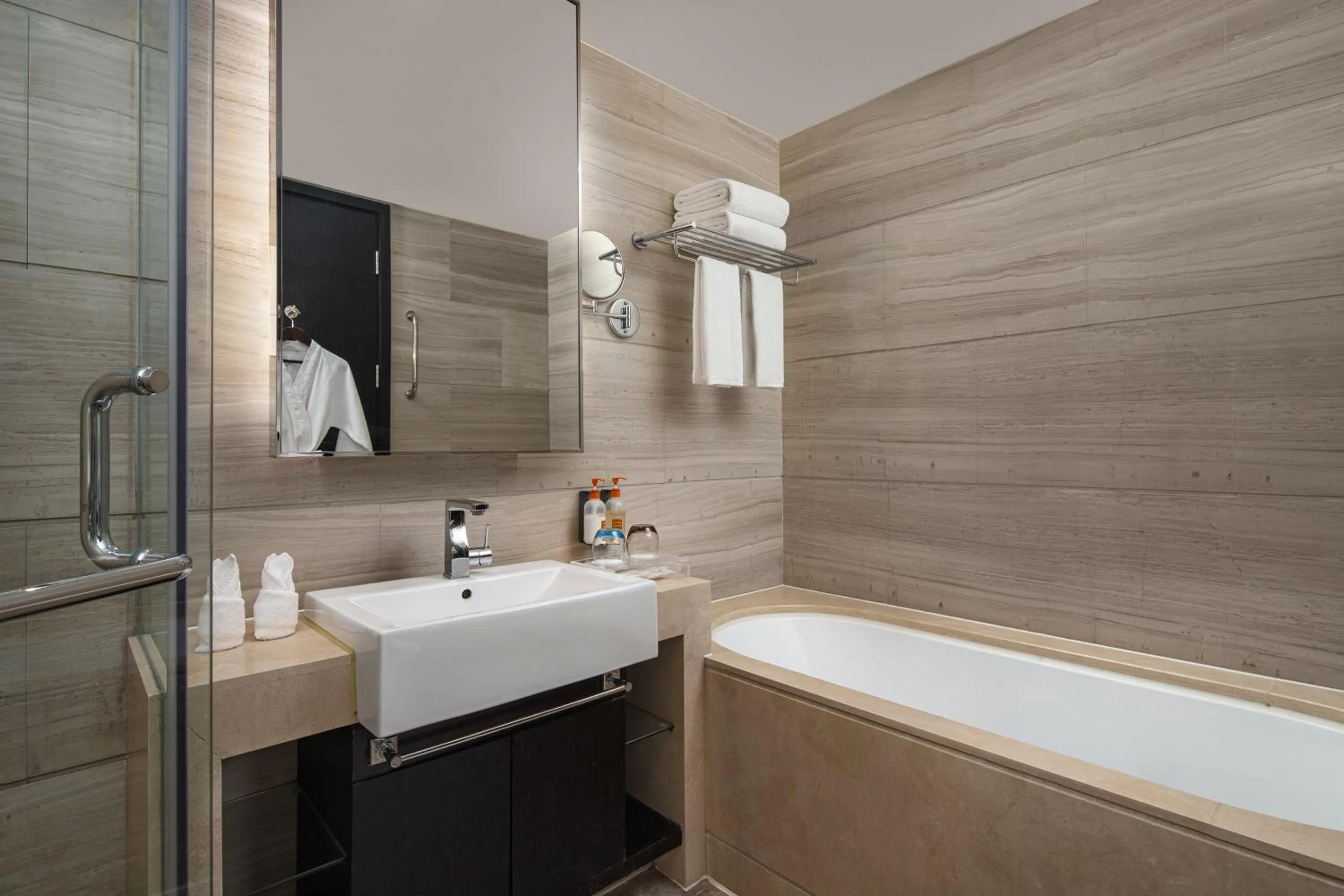 Bathroom in Crowne Plaza Shanghai Xiayang Lake by IHG