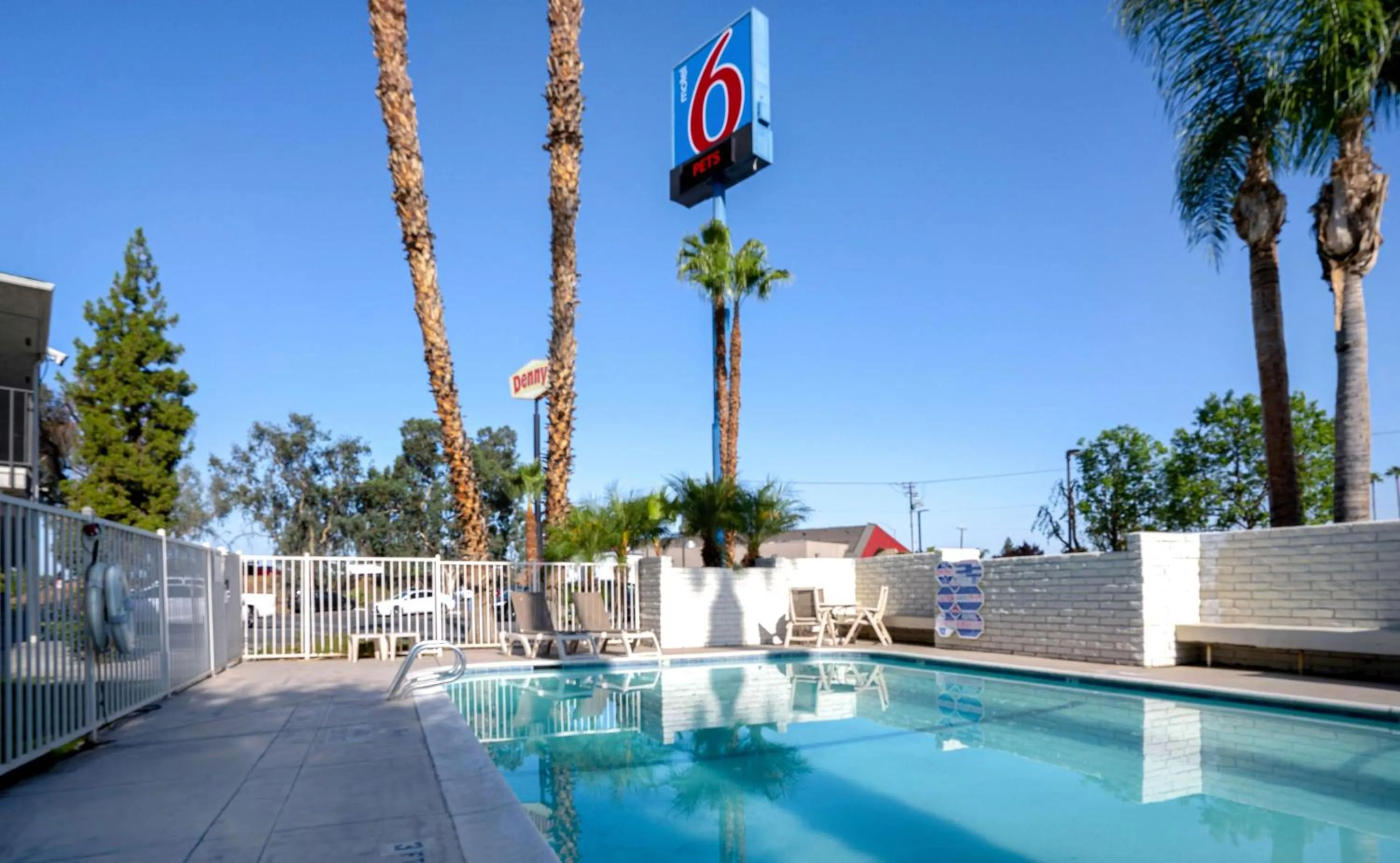 Pool view in Motel 6-Bakersfield, CA - South
