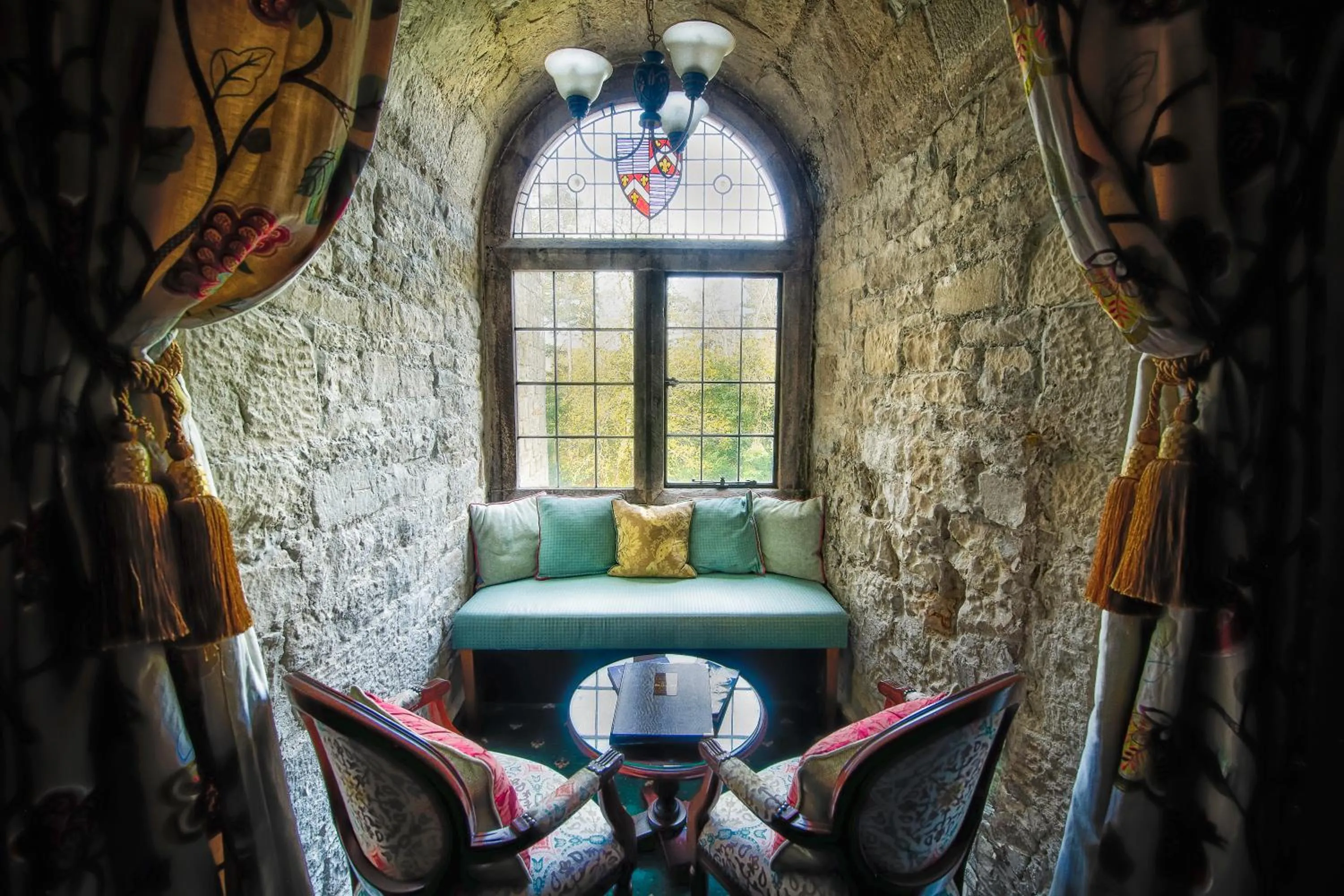 Seating area, Bed in Langley Castle Hotel
