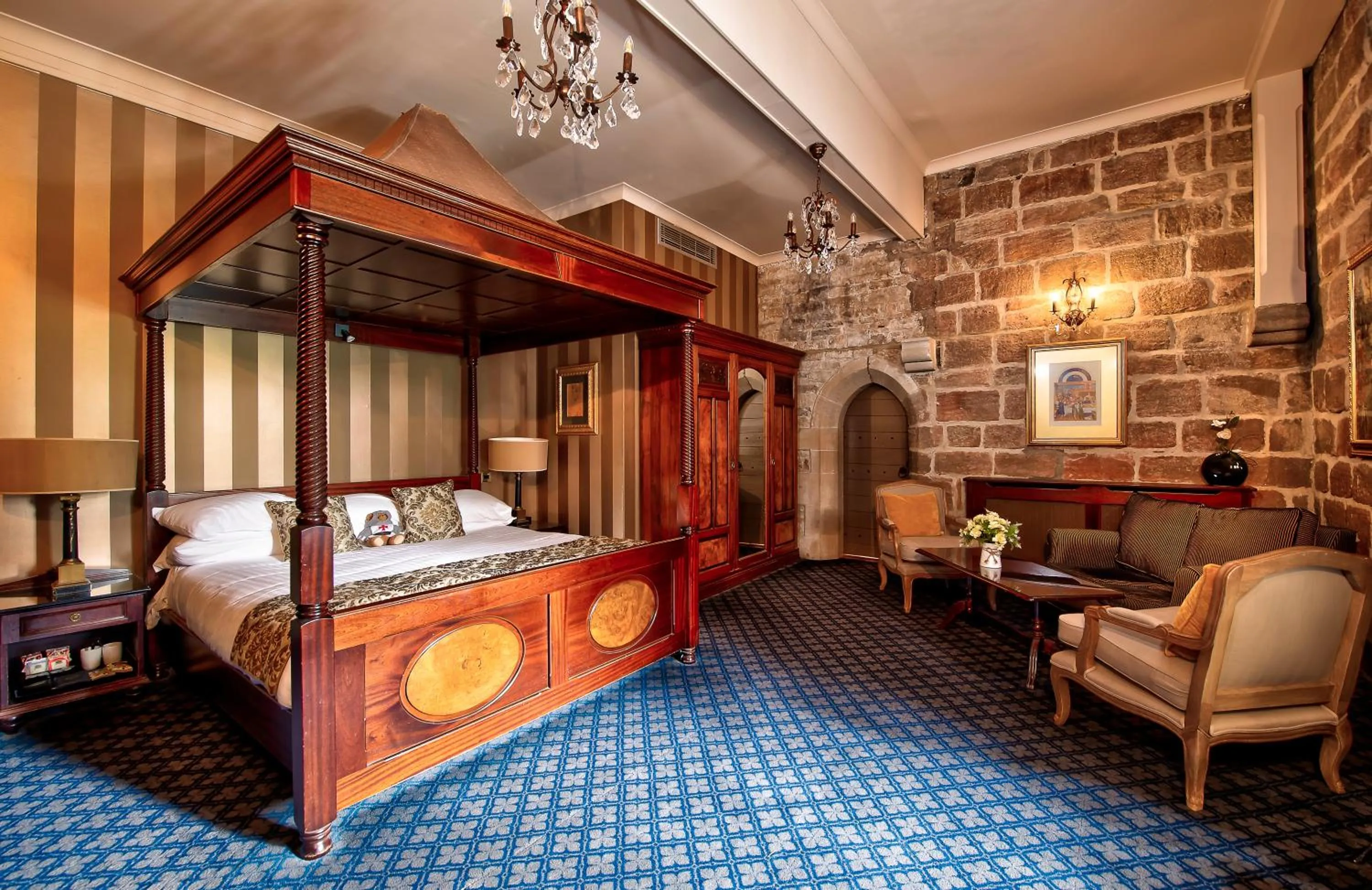 Bed in Langley Castle Hotel