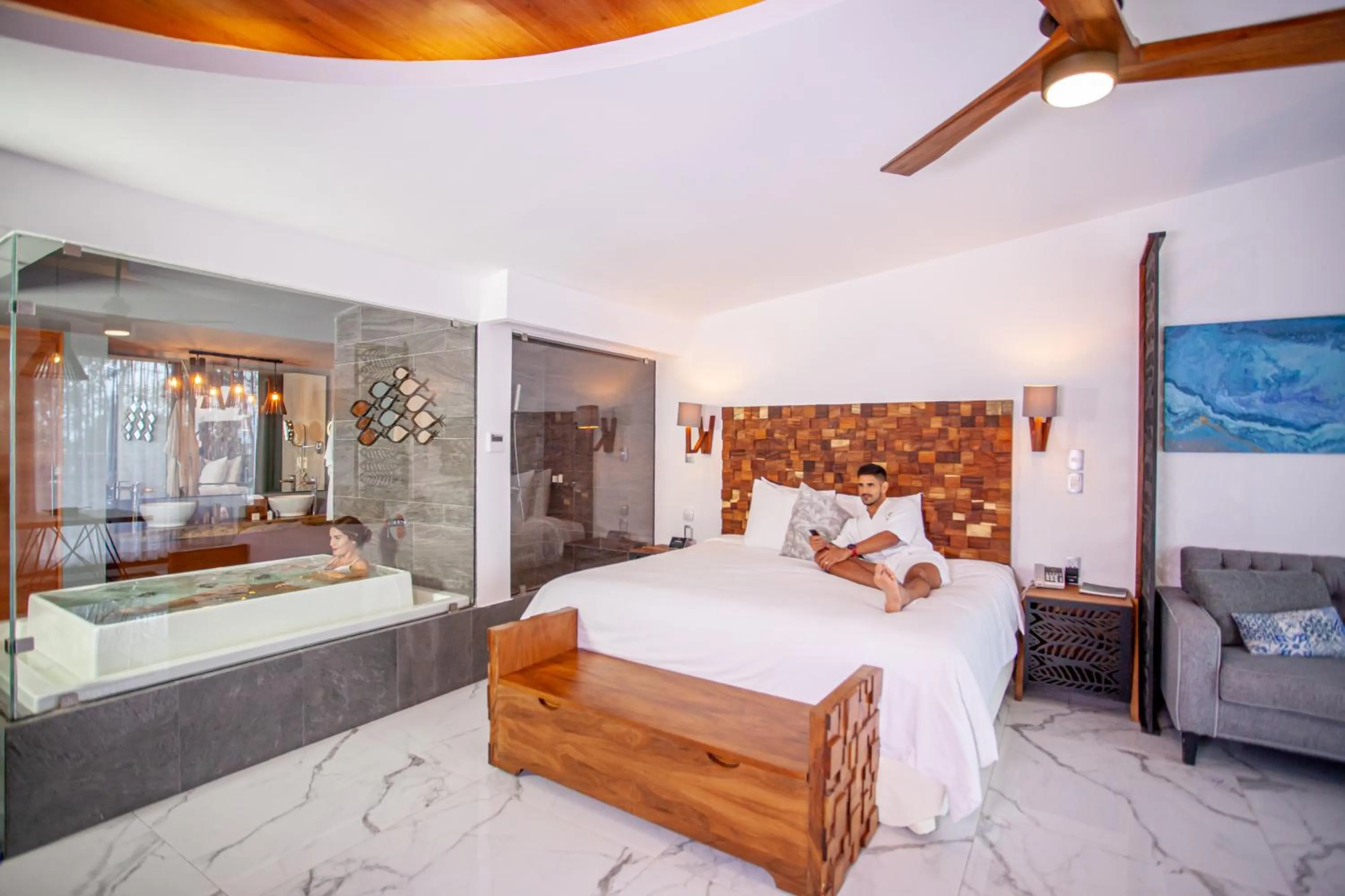 Bed in Mia Bacalar Luxury Resort & Spa