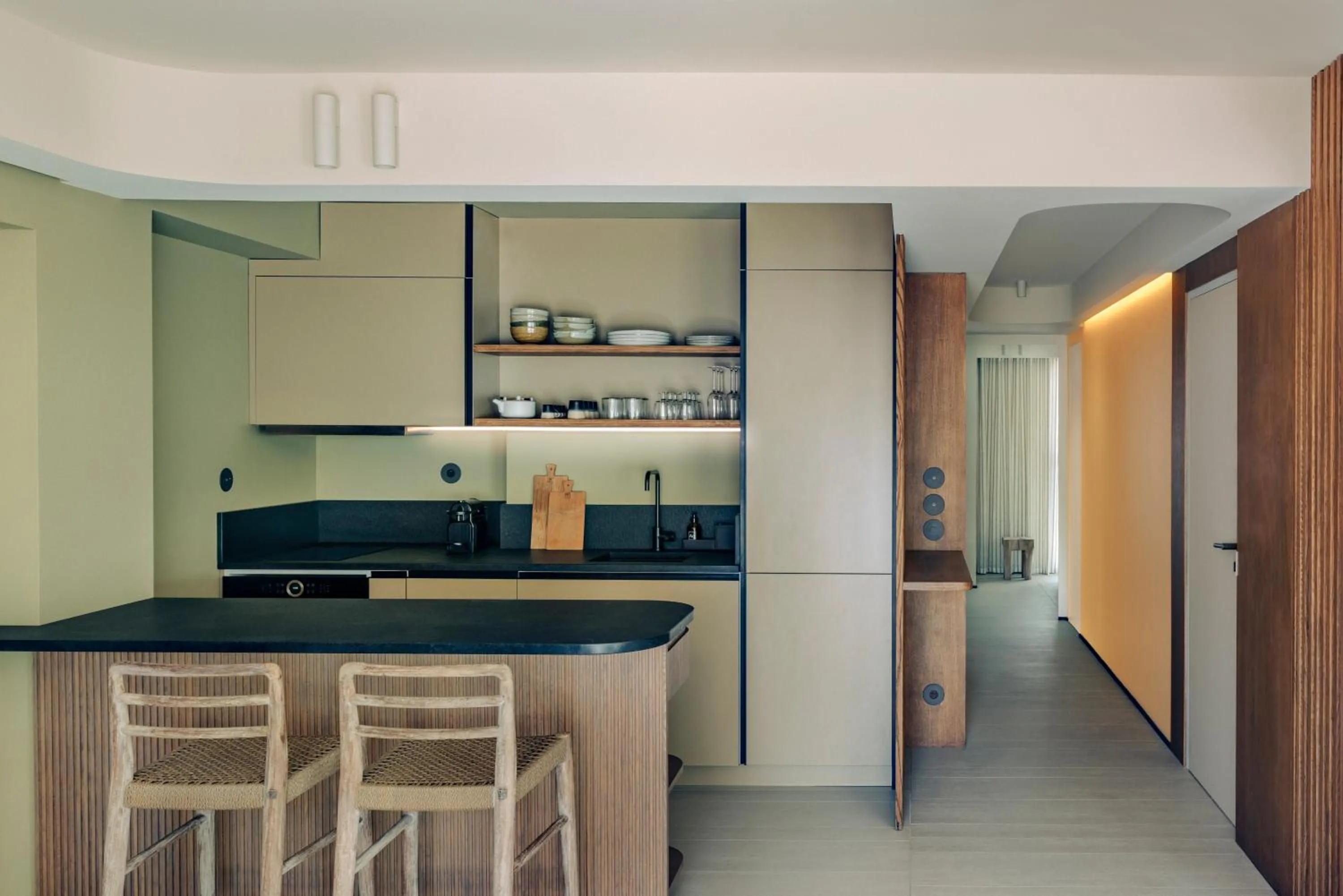 Kitchen or kitchenette in Hôtel & Spa Belle Plage