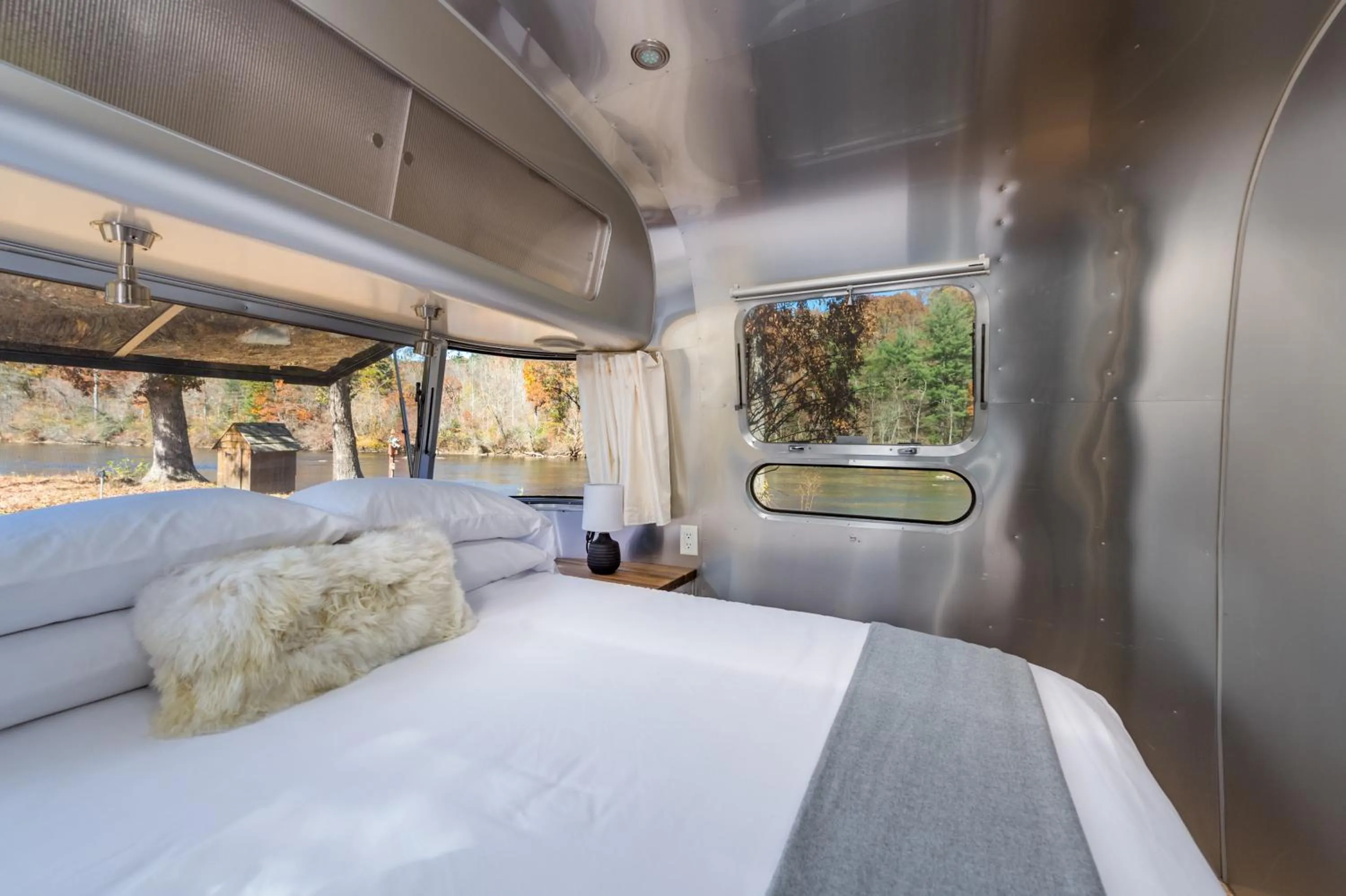 Bed in Asheville River Cabins