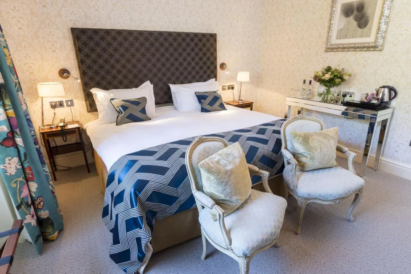 Bedroom, Bed in Storrs Hall Hotel on the shore of Lake Windermere