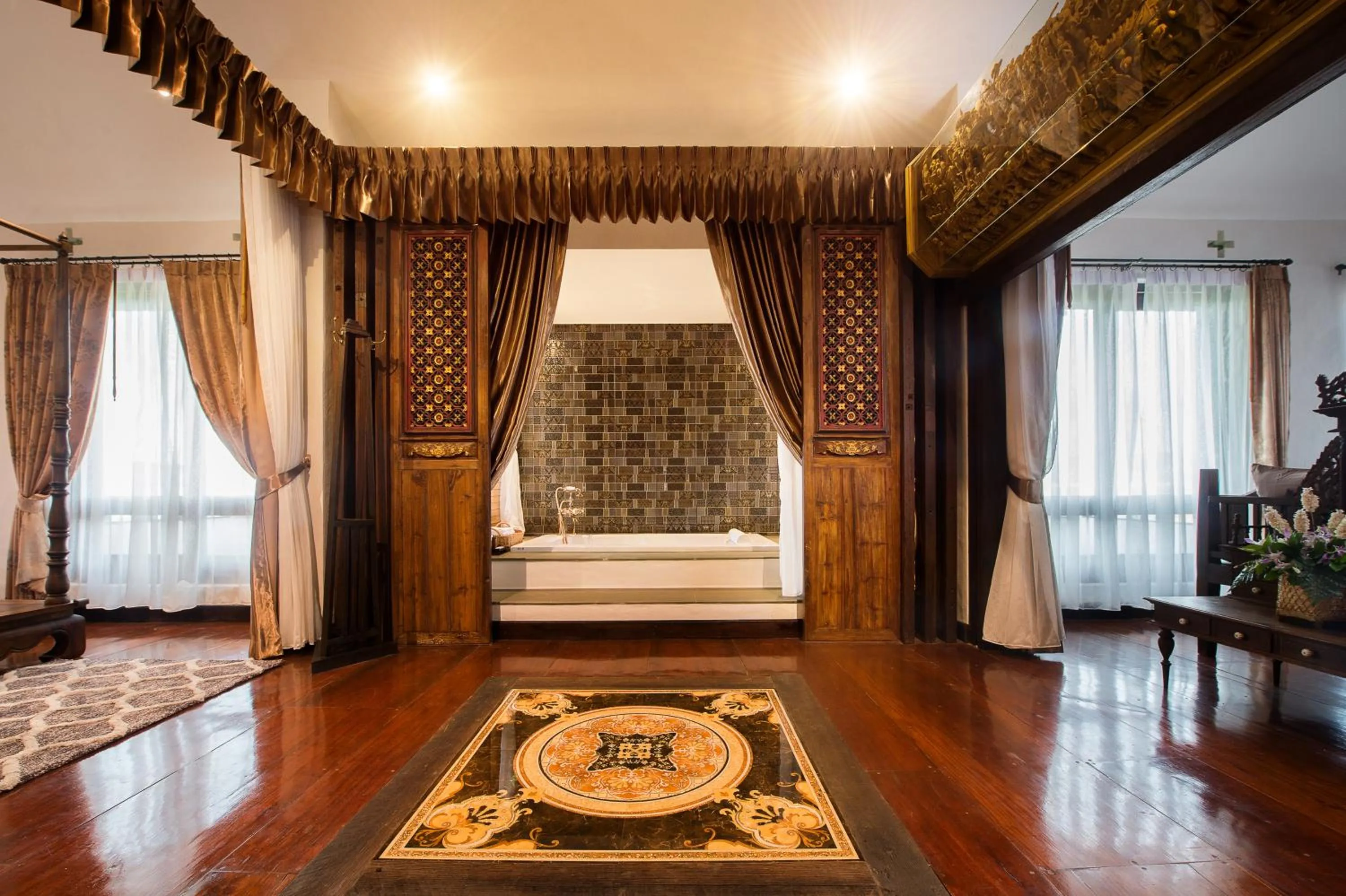 Decorative detail, Bed in Shinnabhura Historic Boutique Hotel