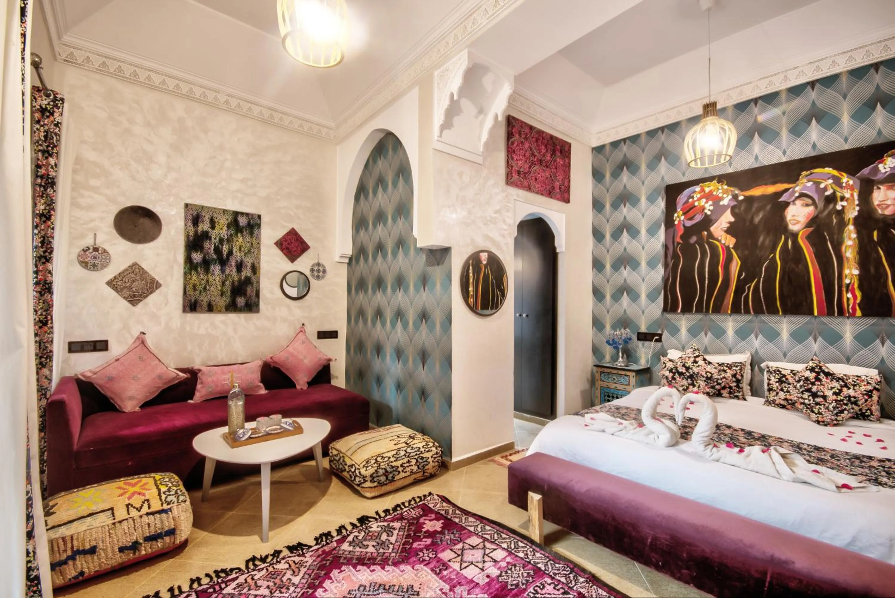 Seating area, Bed in Riad Les Oliviers & Spa