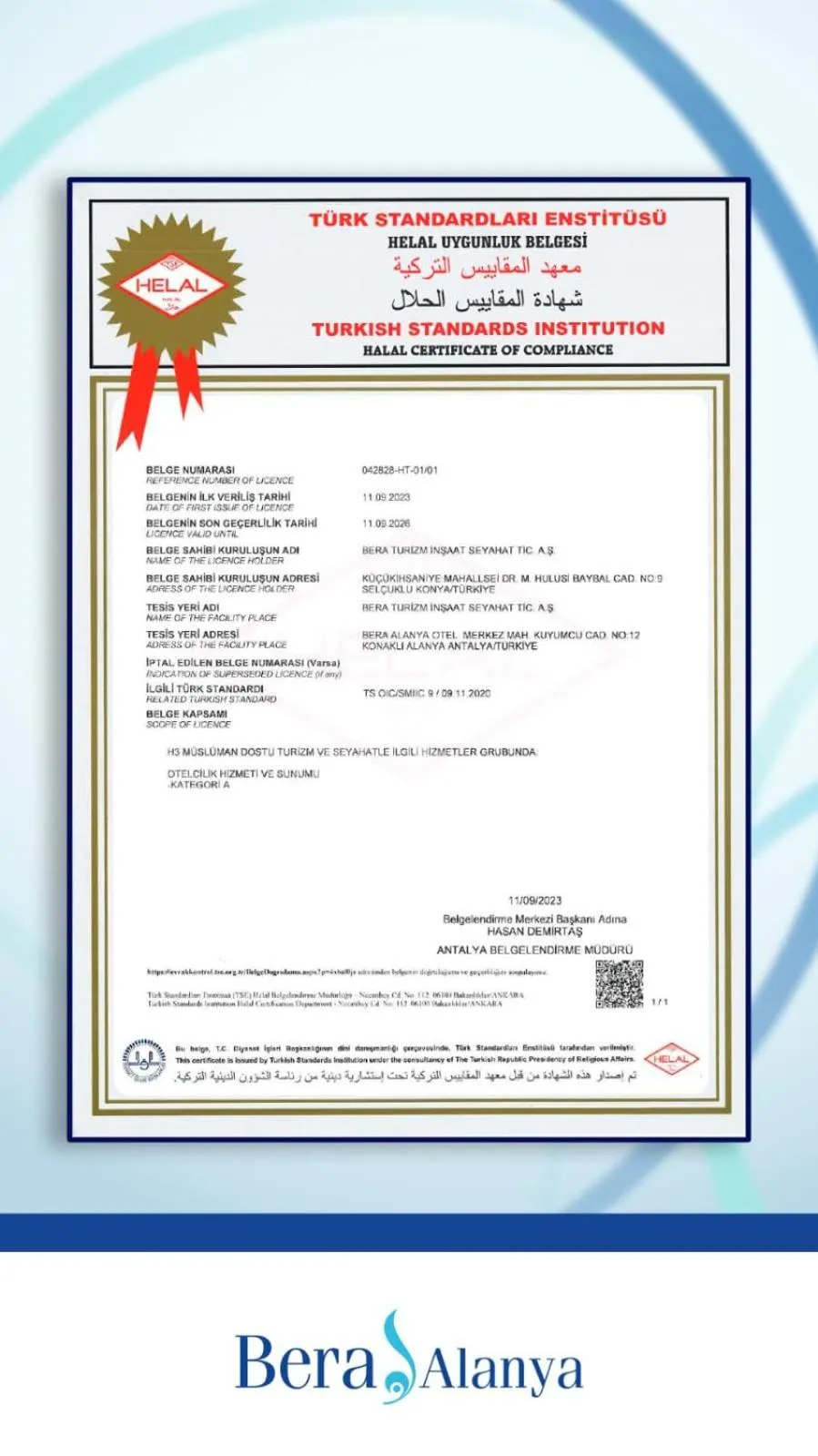 Logo/Certificate/Sign in Bera Alanya Hotel - Halal All Inclusive