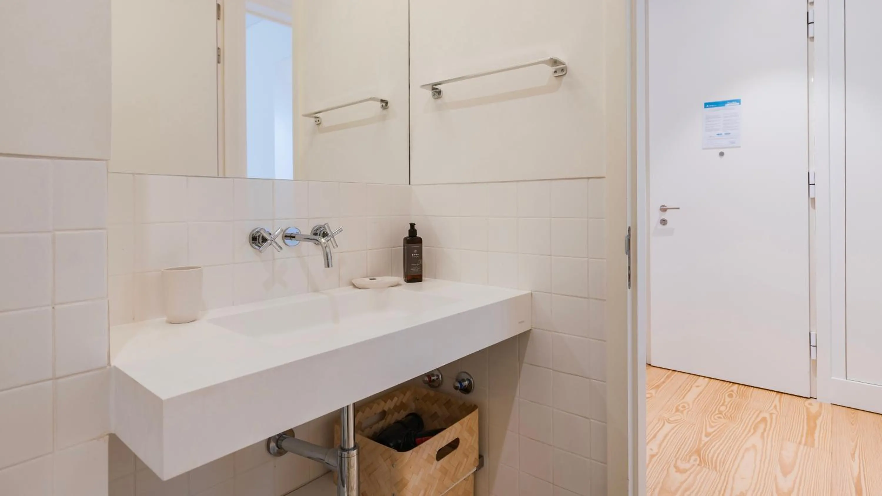 Bathroom in Downtown by the River Apartment by LovelyStay