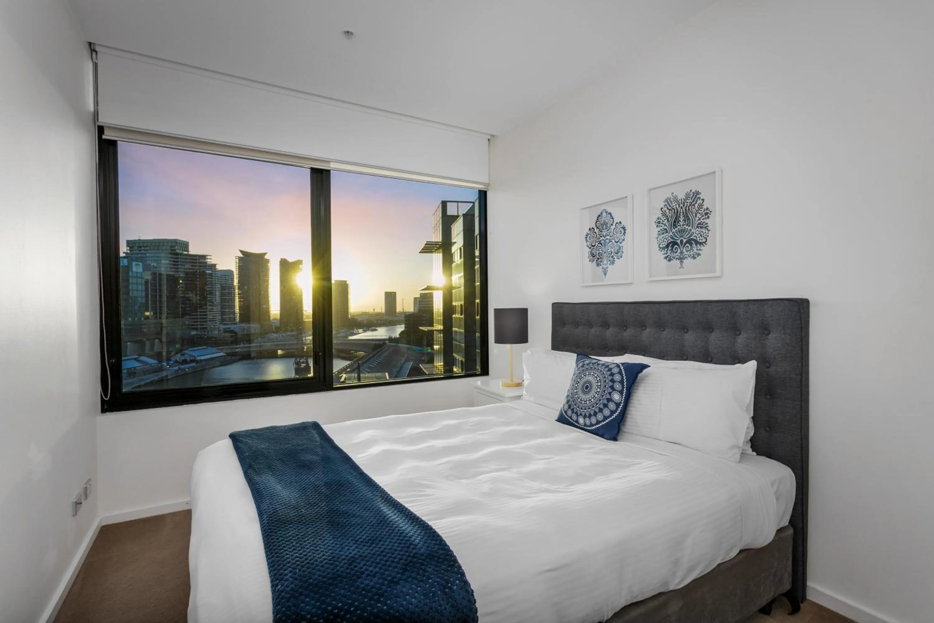 Bedroom, Bed in Waterfront Melbourne Apartments