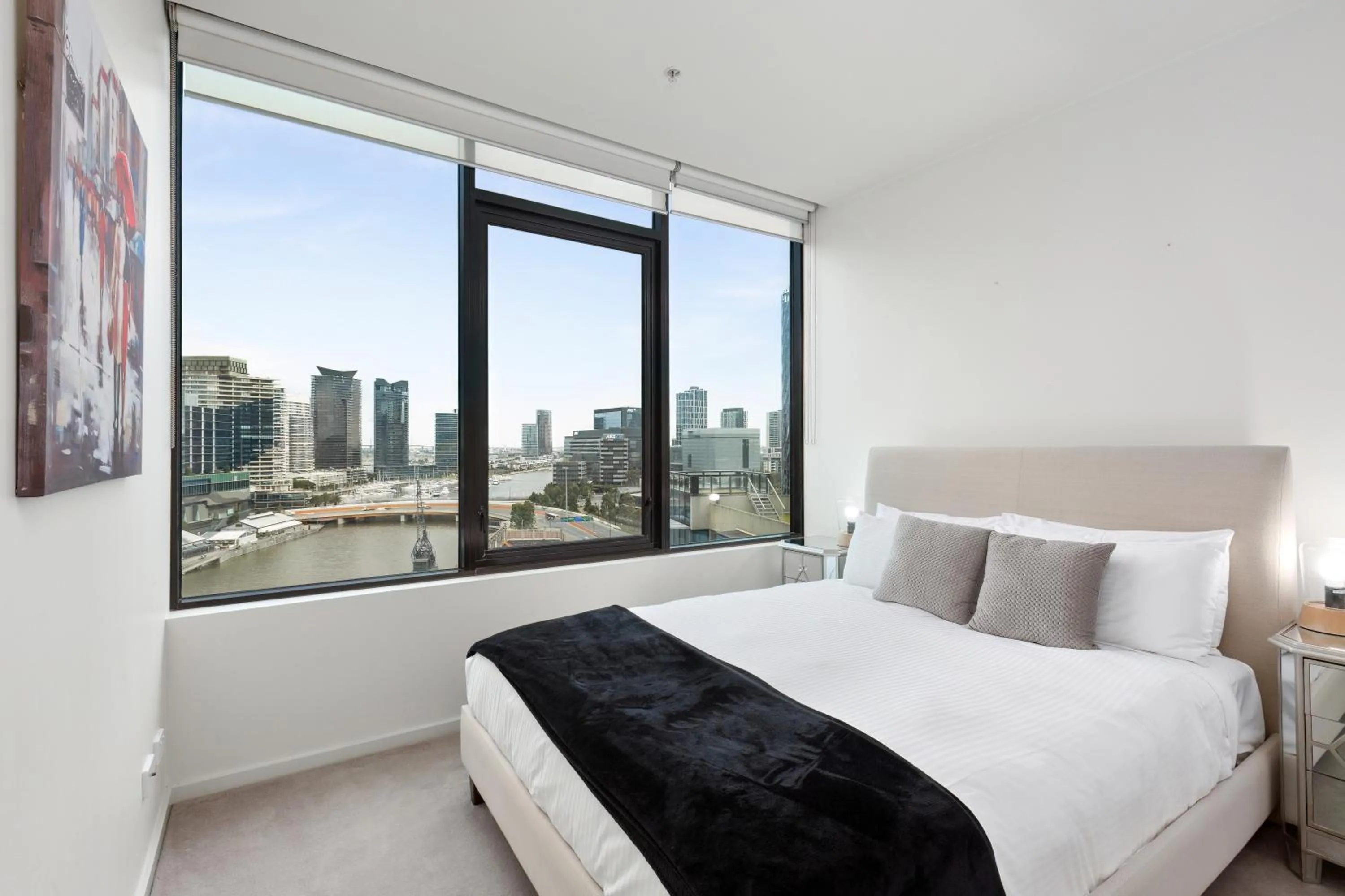 View (from property/room), Bed in Waterfront Melbourne Apartments