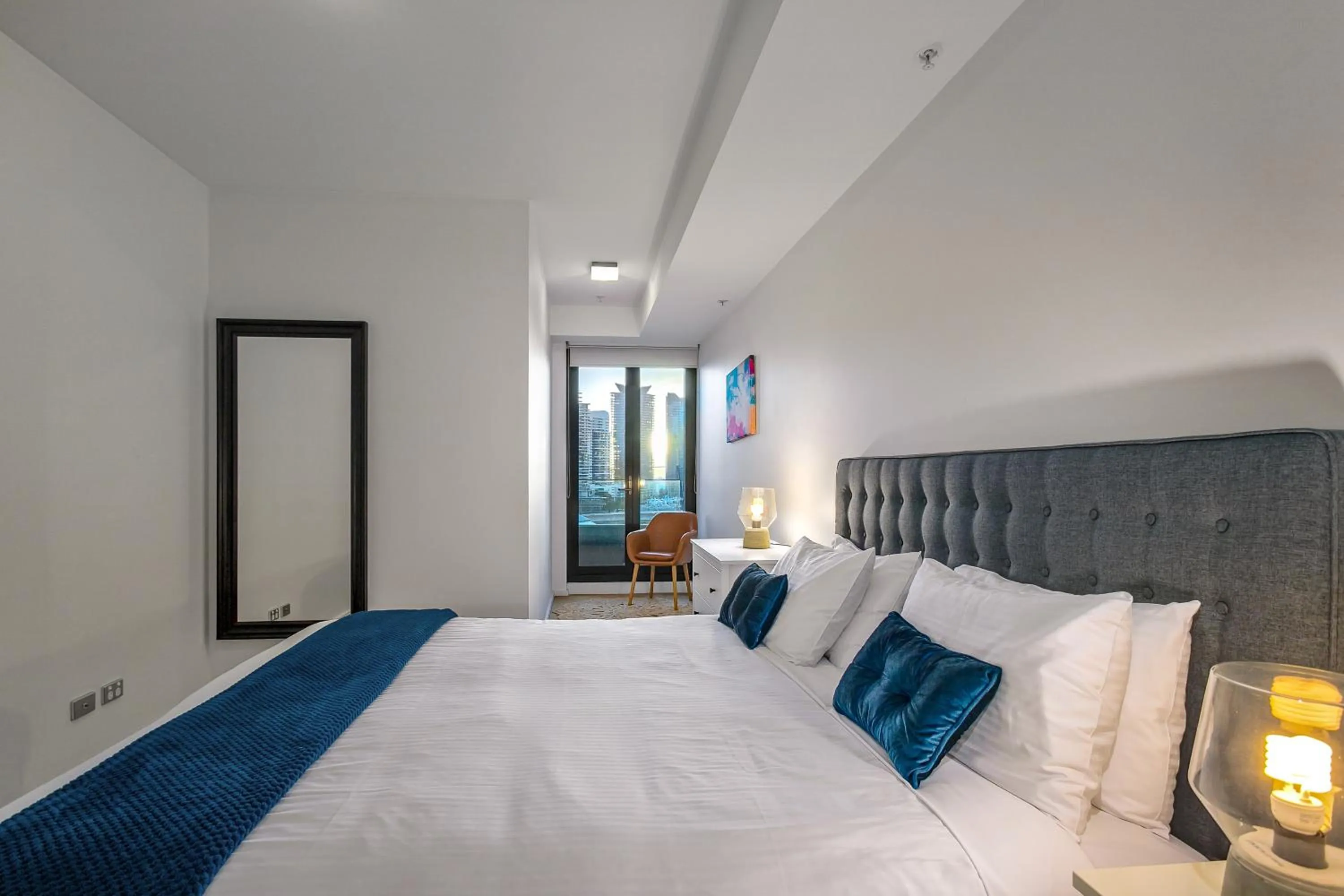 Bedroom, Bed in Waterfront Melbourne Apartments