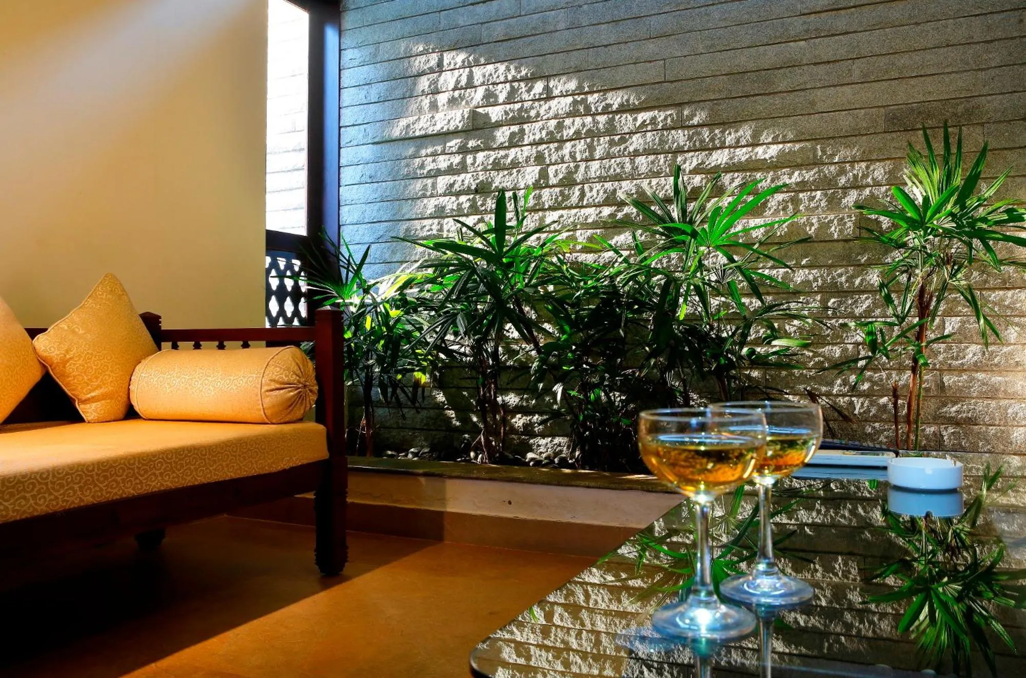 Living room in Greenwoods Resort, Thekkady