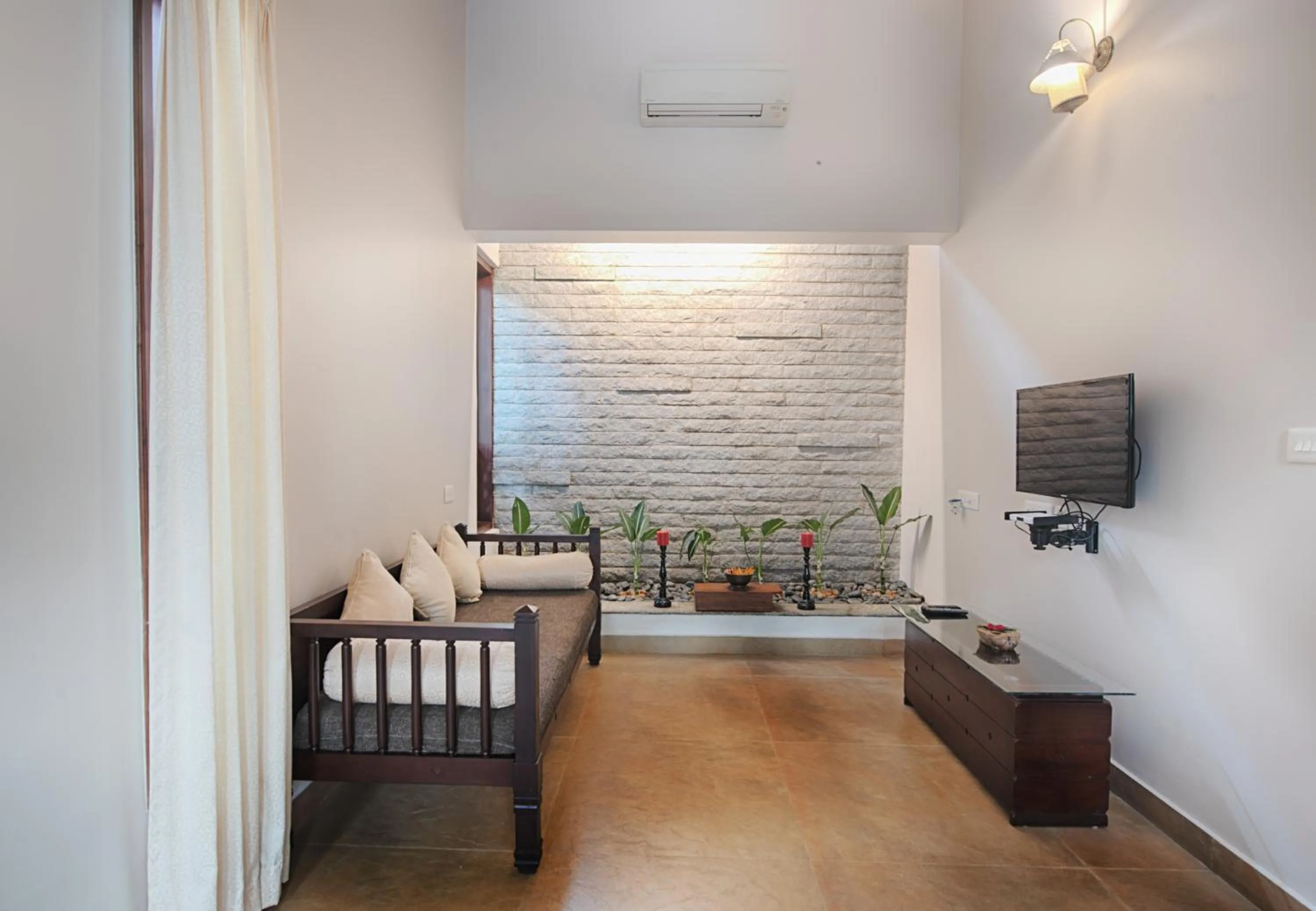 Living room in Greenwoods Resort, Thekkady