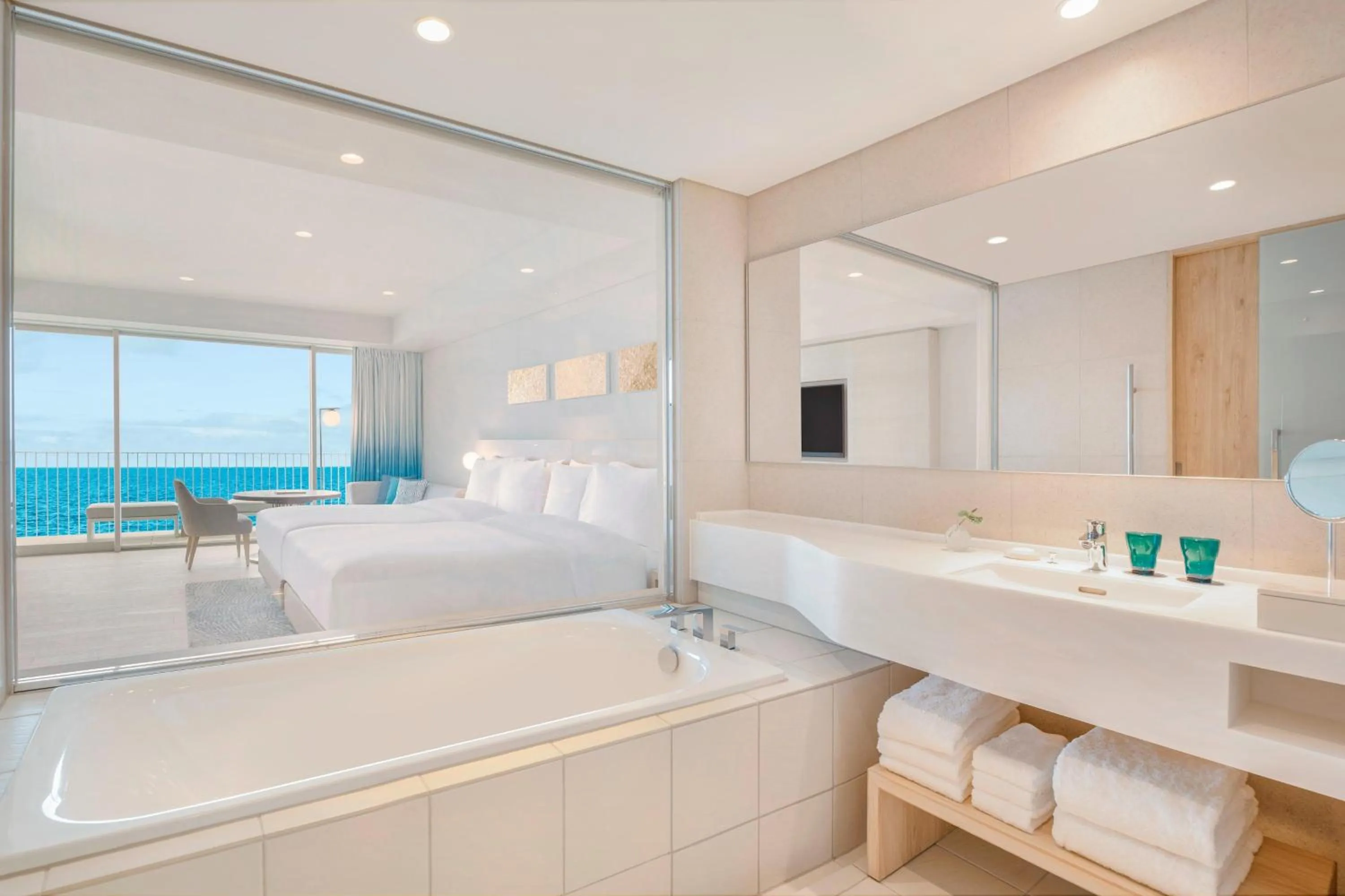 Bathroom, Bed in IRAPH SUI, a Luxury Collection Hotel, Miyako Okinawa