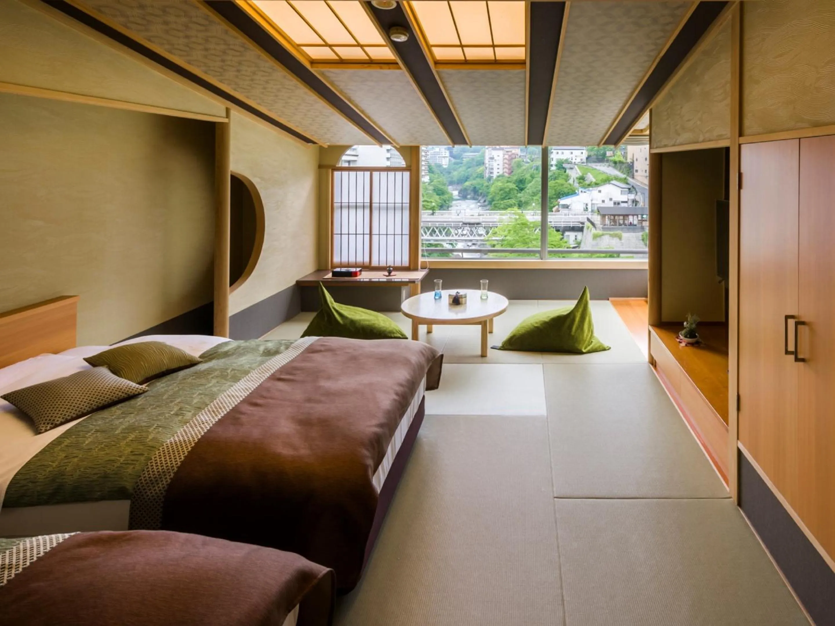 River view, Bed in Kinugawa Plaza Hotel