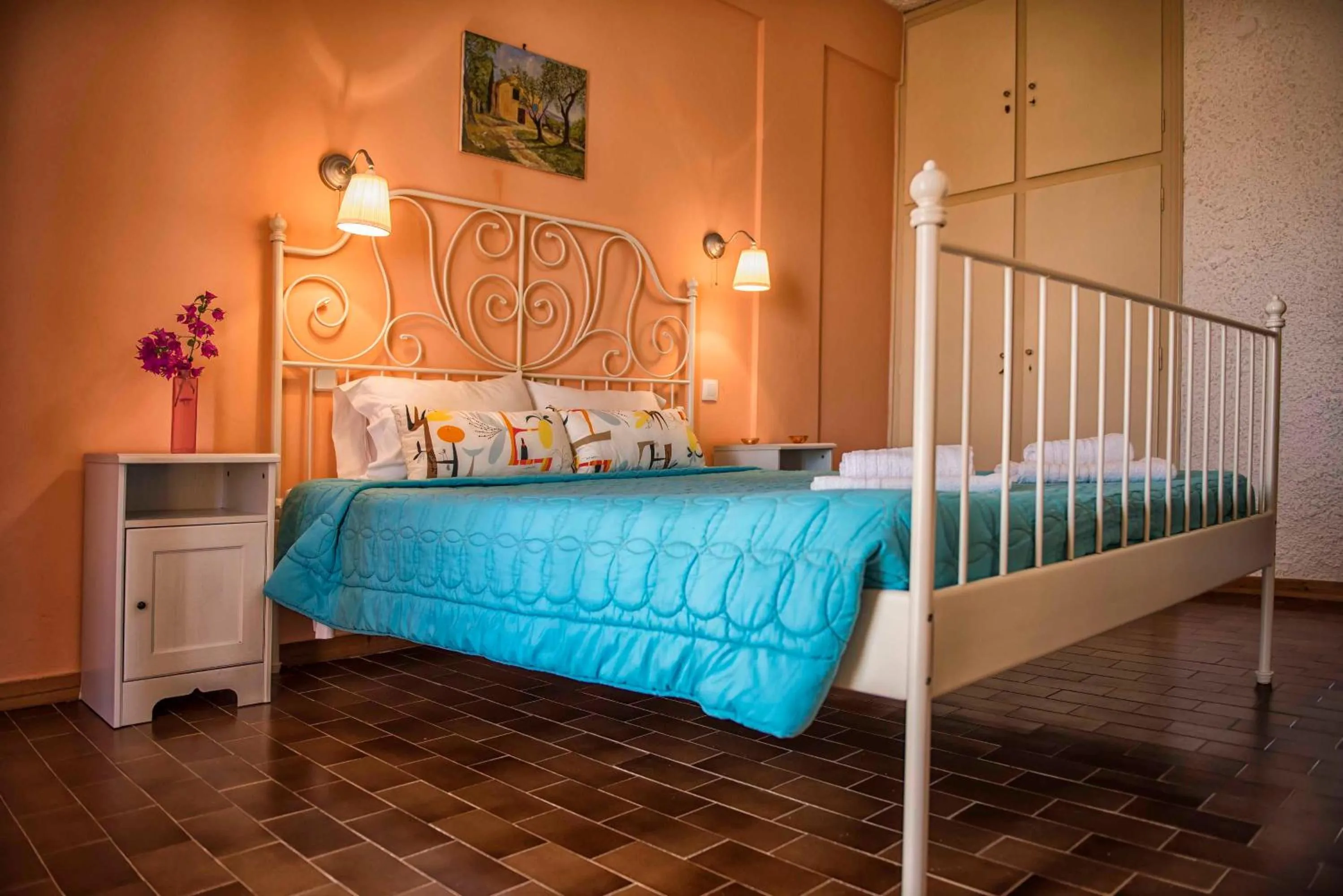 Bed in Elli Beach Apartments and Studios