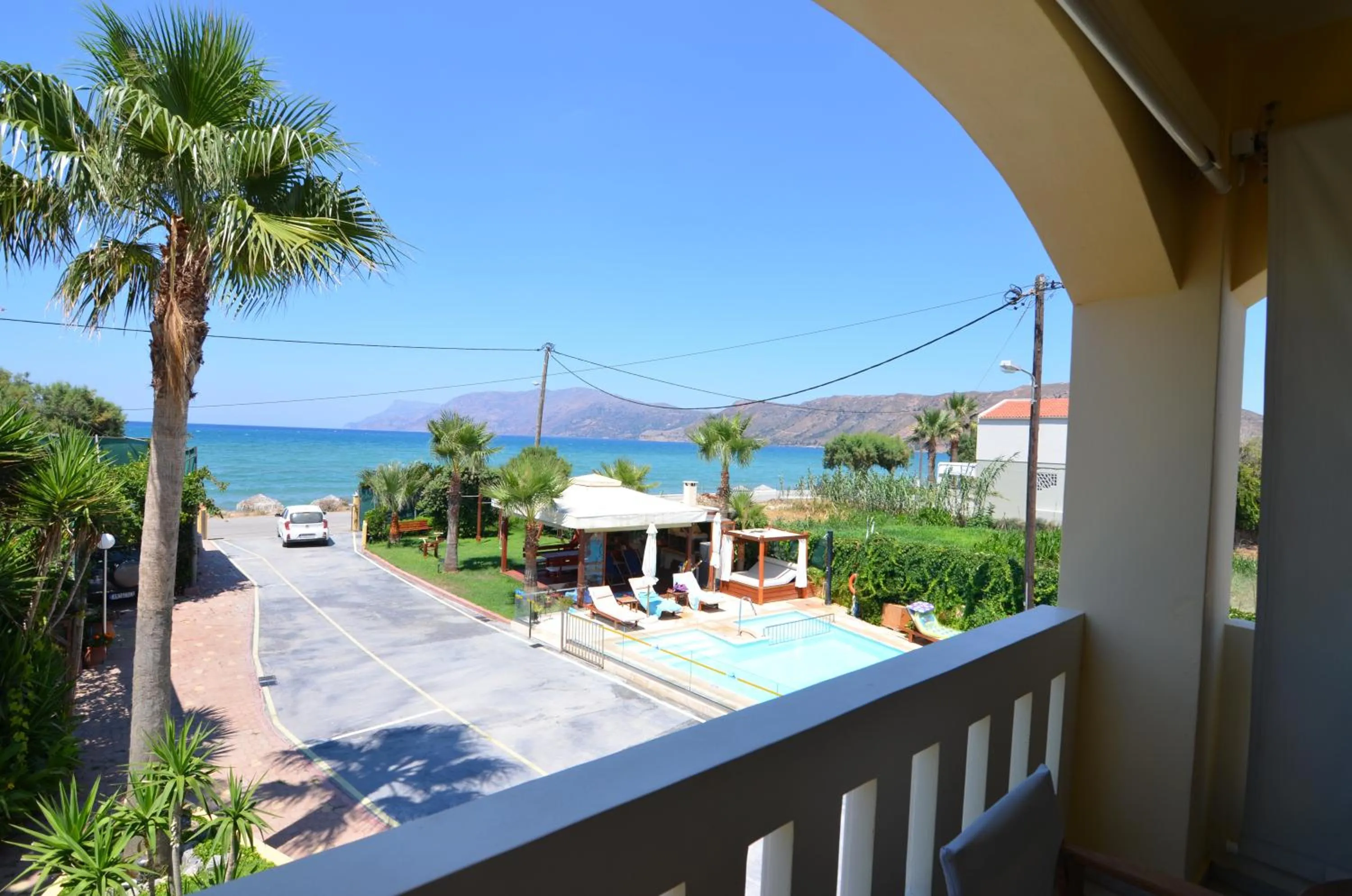 Pool view in Thalassa Apartments
