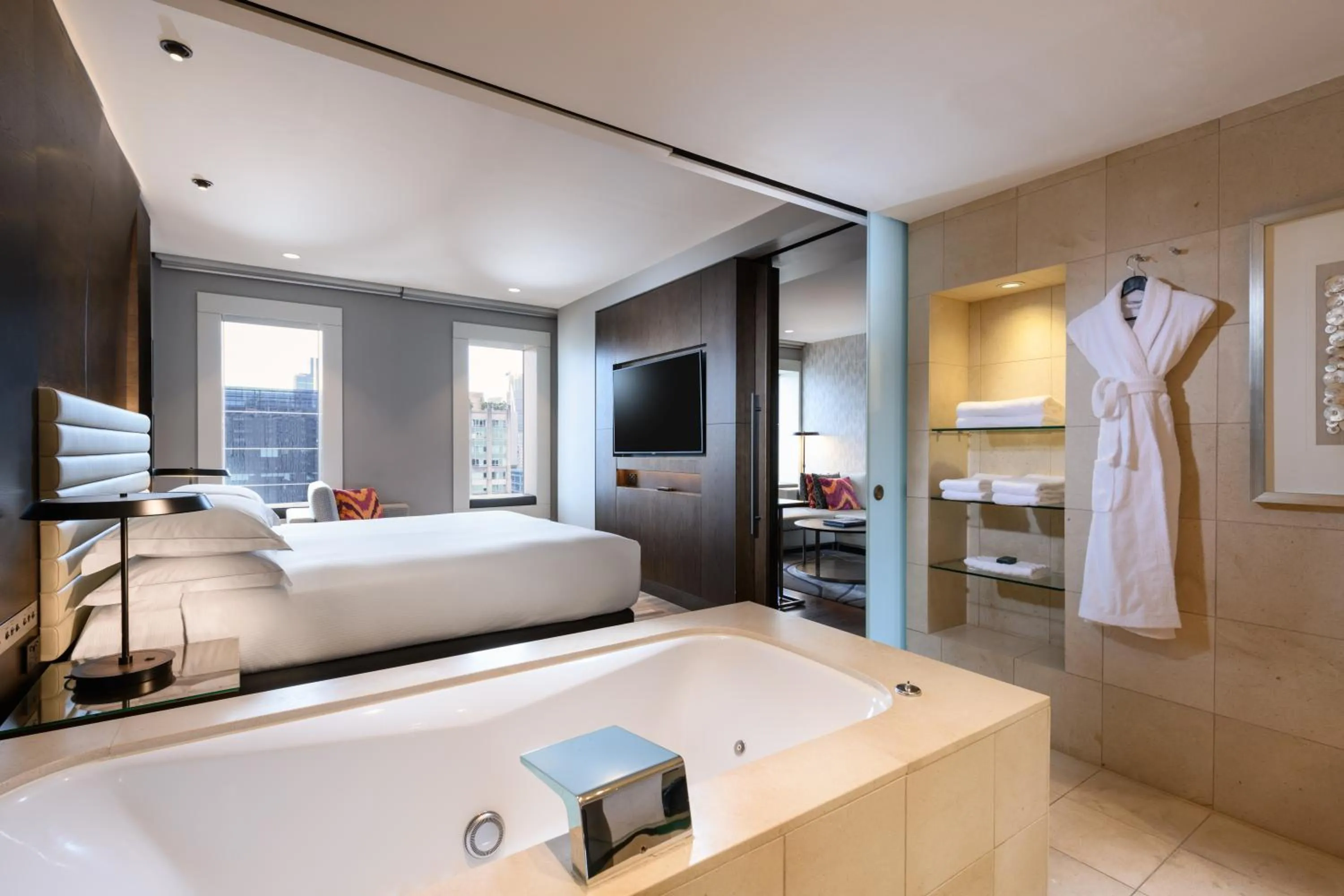 Bathroom, Bed in Hilton Sydney