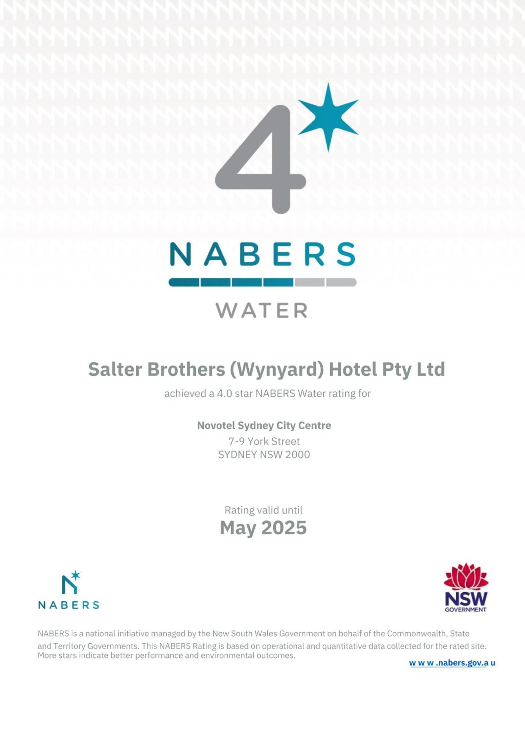 Logo/Certificate/Sign in Novotel Sydney City Centre