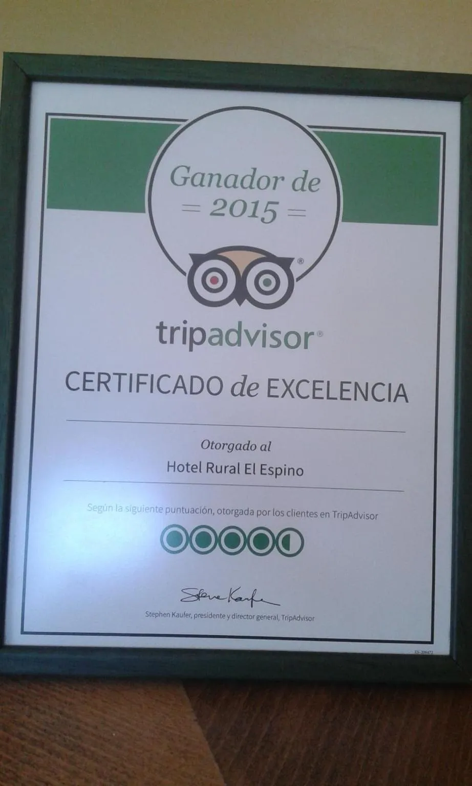 Certificate/Award in Hotel Rural El Espino