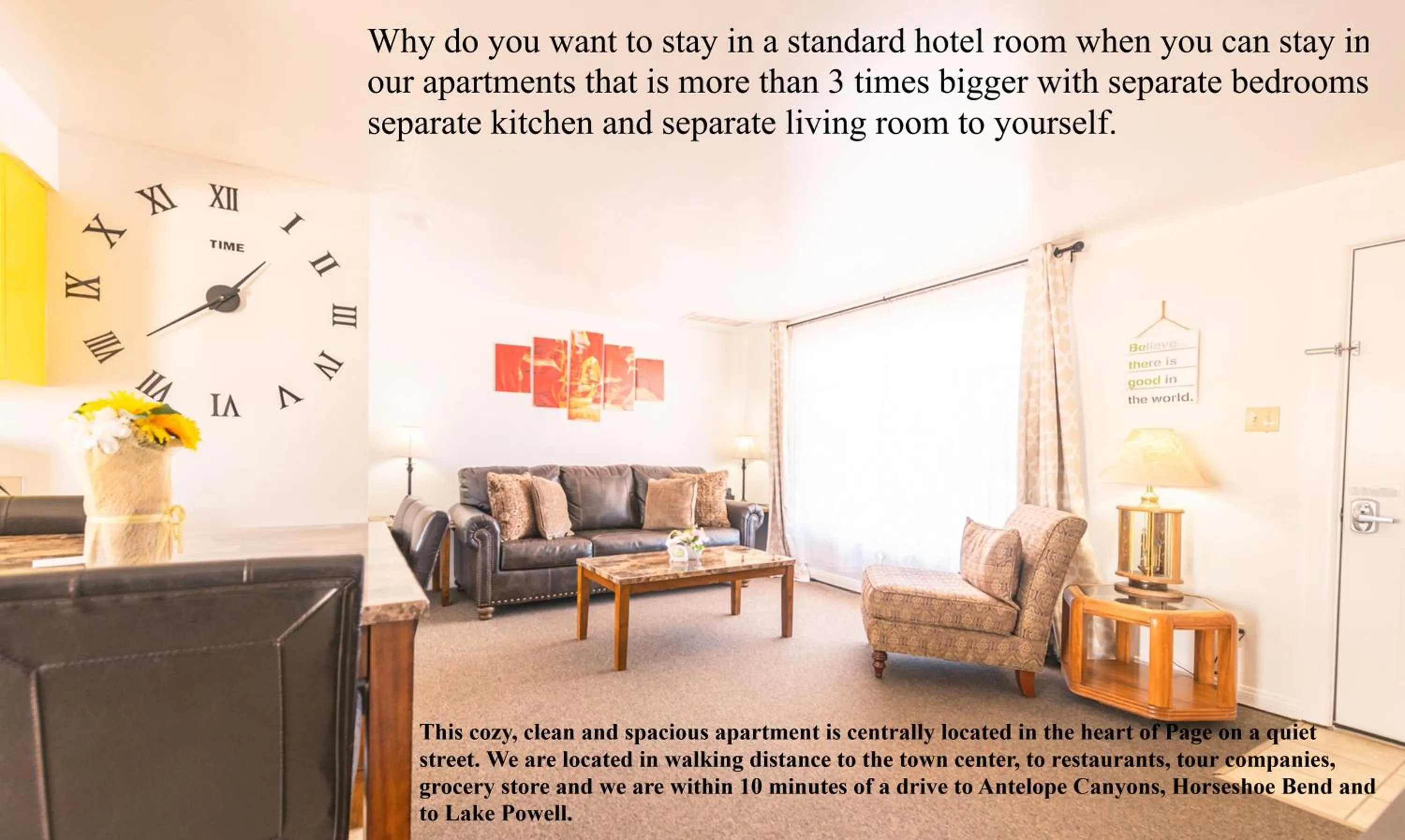 Living room in 1 or 3 Bedroom Apartment with Full Kitchen