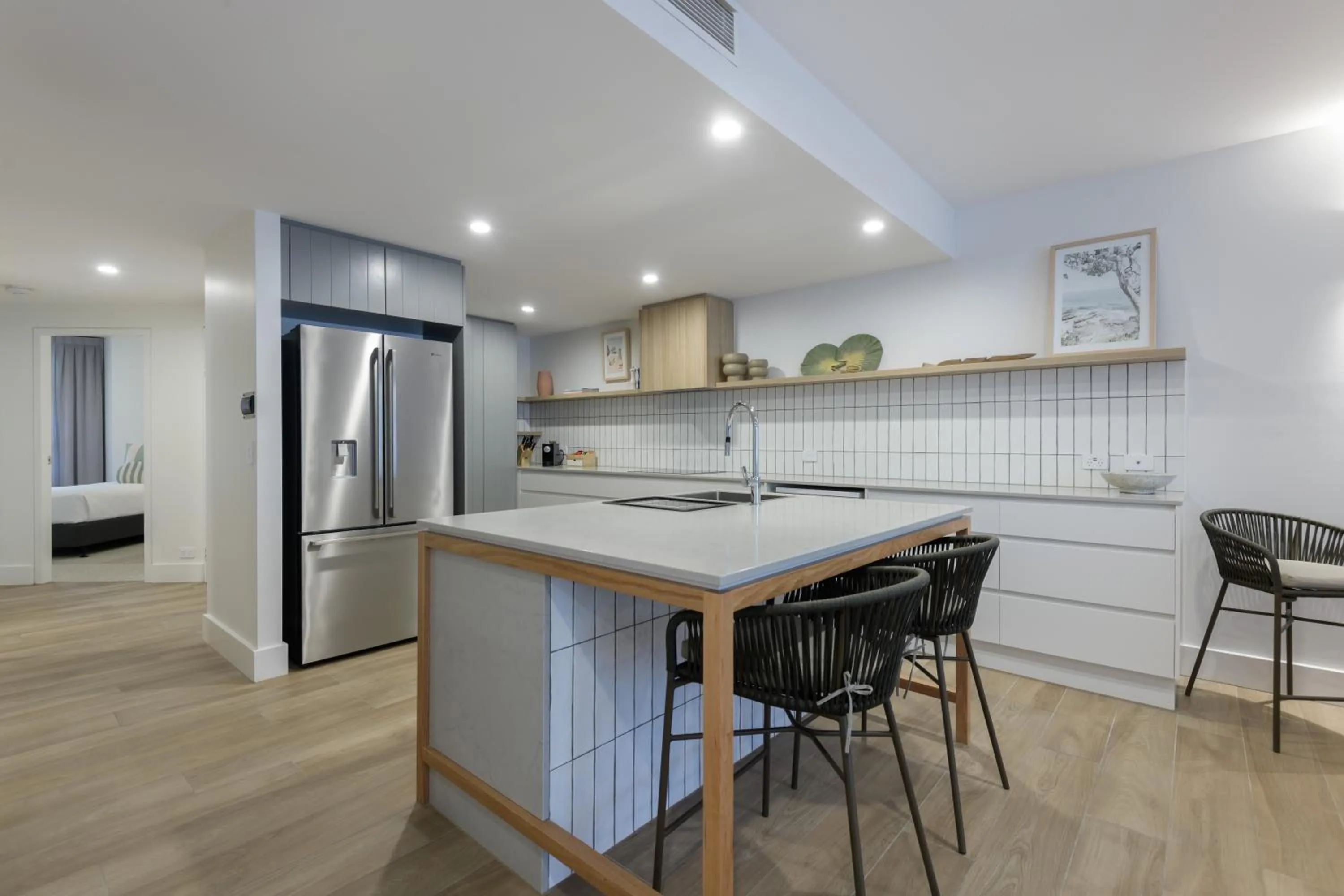 Kitchen or kitchenette in Mandalay Luxury Beachfront Apartments
