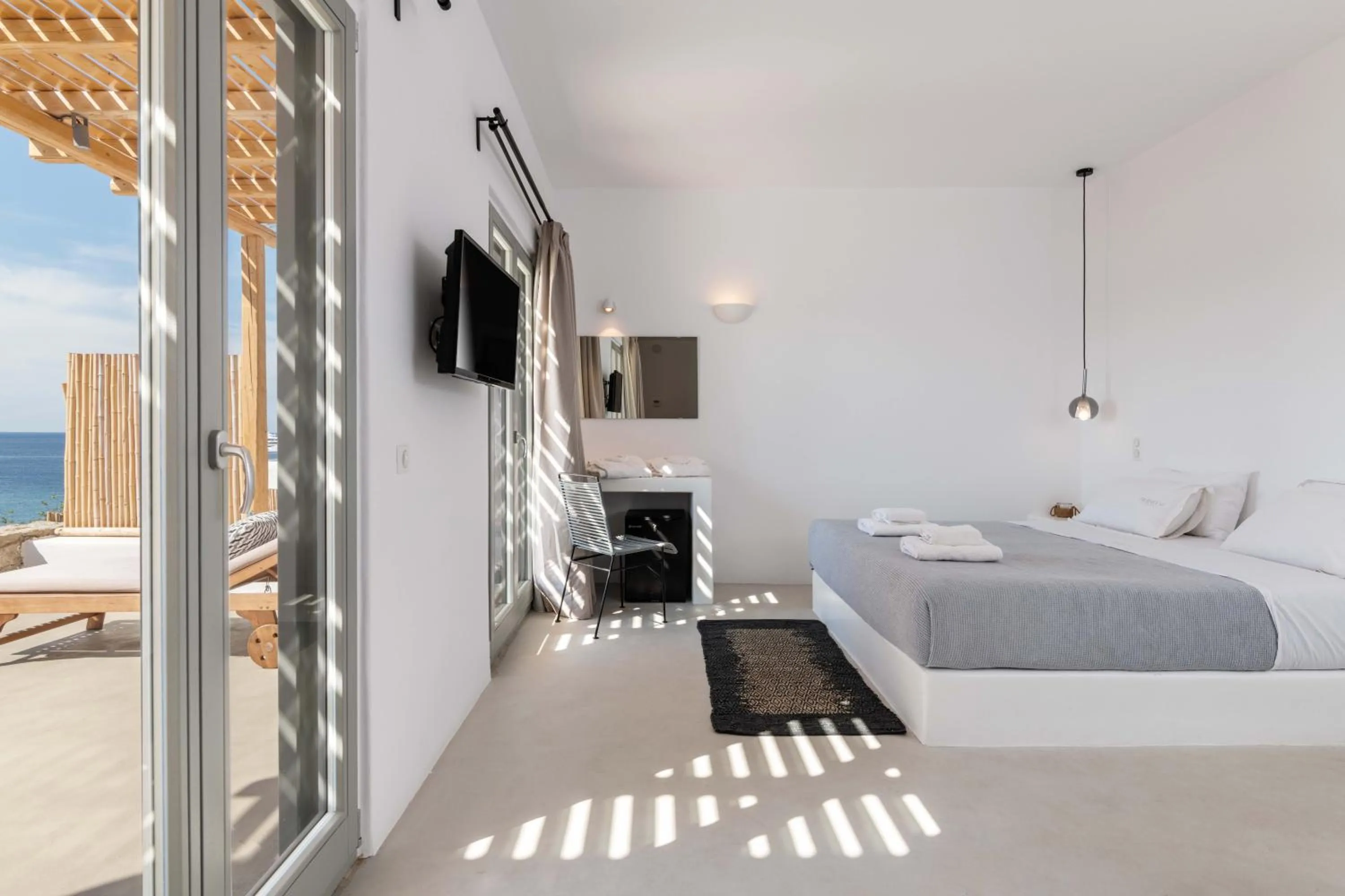 Patio, Bed in Trinity Mykonos - Beachfront Villa