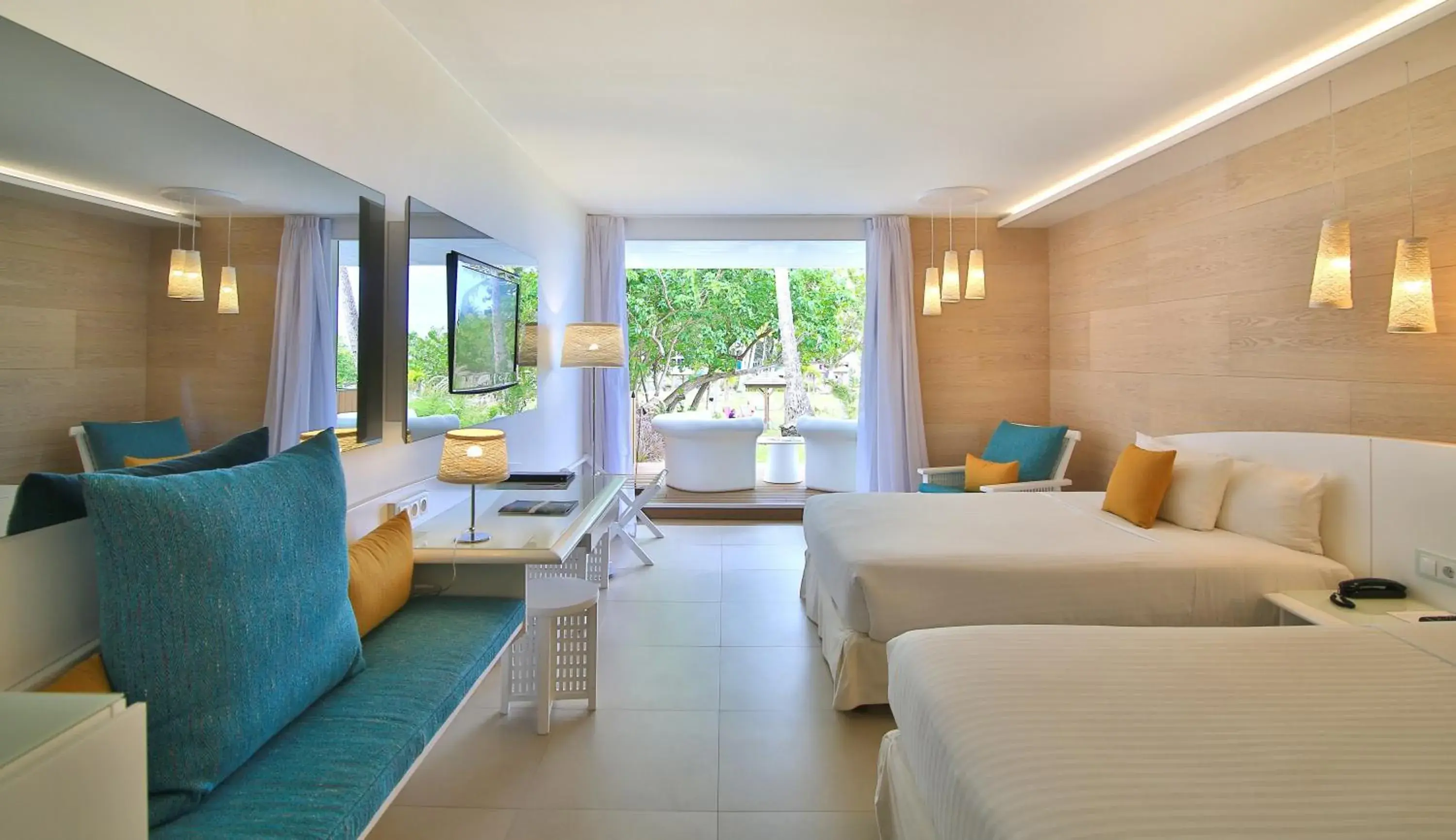 Sea View Room with Two Double Beds and Beach Terrace - single occupancy in La Creole Beach Hotel & Spa Sea View Room with Two Double Beds and Beach Terrace - single occupancy in La Creole Beach Hotel & Spa