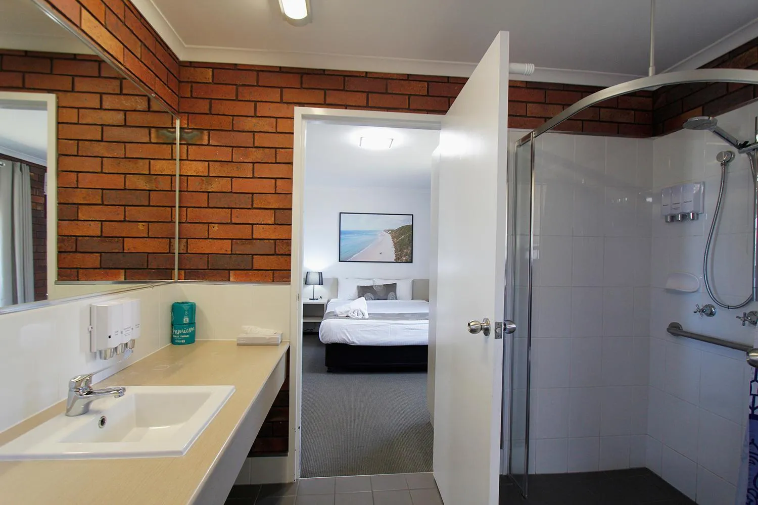 Shower in Blue Shades Motel